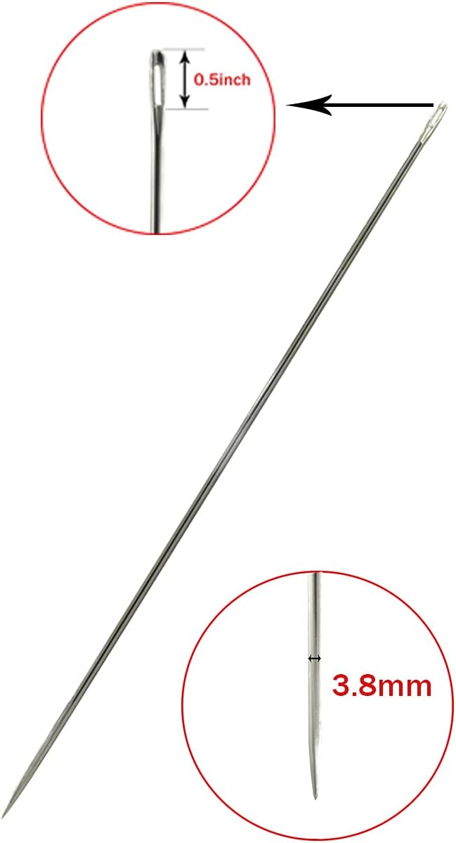 Marcobrothers 12" Professional Upholstery Large Eye Long Needle, Easy to Thread, with 2 Roll 284 Yard 150D 1mm-Width Leather Sewing Waxed Thread, Black (12 inch X 2)