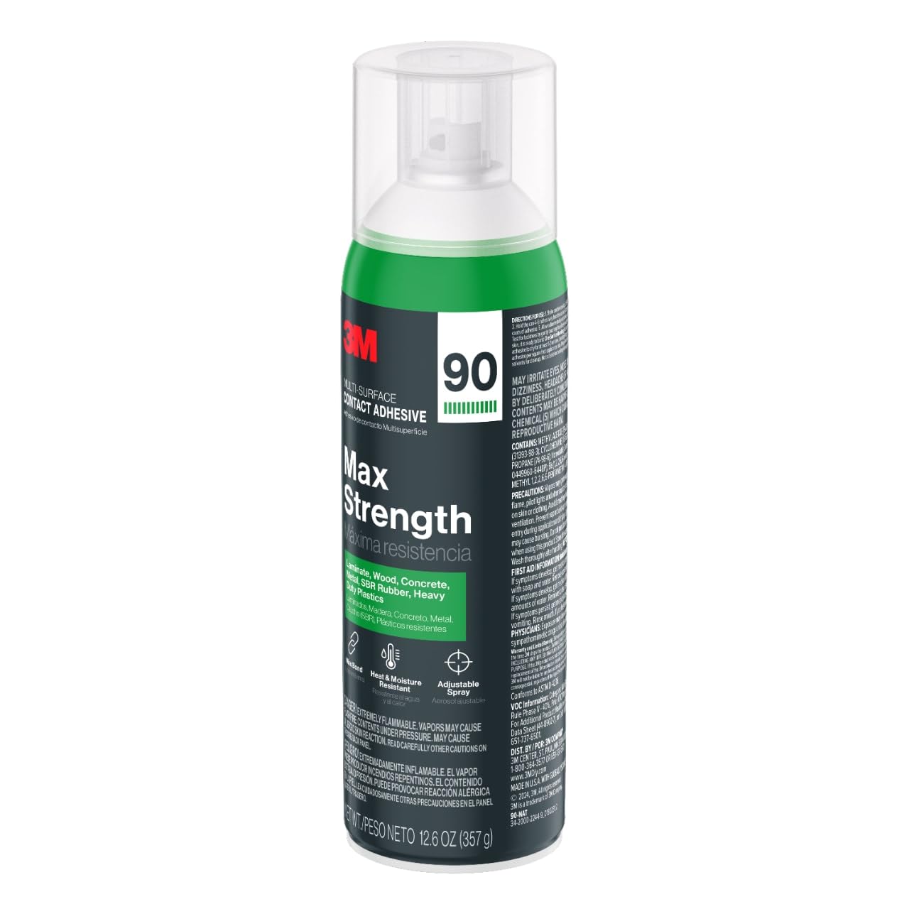 3M Max Strength 90 Contact Adhesive Spray, 12.6 oz (Pack of 2) – Low VOC Heavy Duty Glue with Adjustable Nozzle, Heat & Water Resistant Bond for Metal, Wood, Plastic, Laminate, Concrete