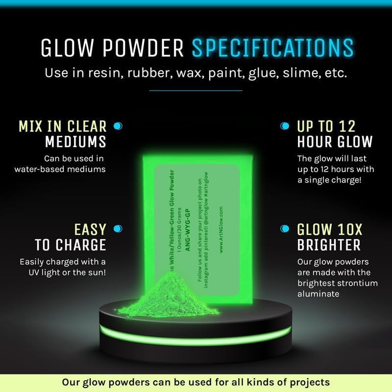 Glow in The Dark Pigment Powder - Neutral and Fluorescent Color for Art Painting, Fine Art, Nail Art Paint, and DIY Crafts - Long Lasting, 10+ Color Options - Neutral Sky Blue - (120 Grams/4 Ounces)