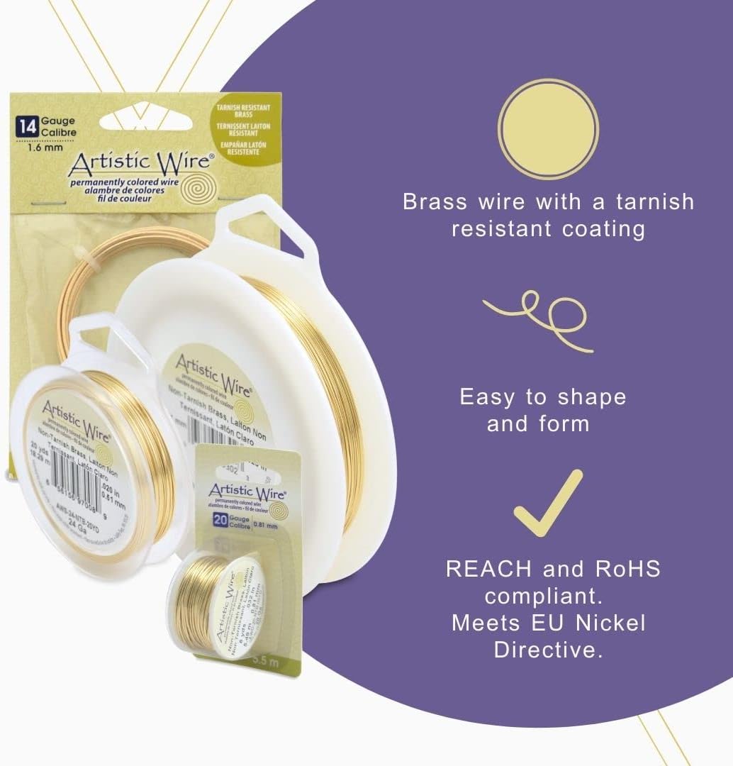 Artistic Wire, 24 Gauge Tarnish Resistant Brass Craft Wire, 205 ft