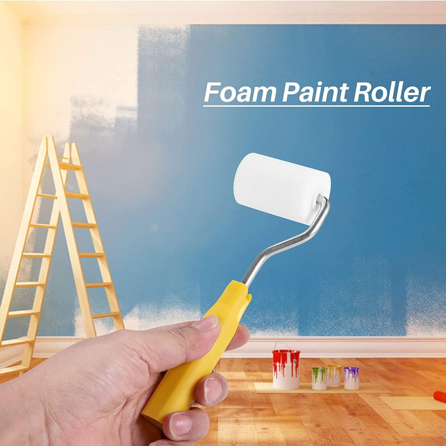 RZJZGZ Mini Foam Paint Roller Painting Decorating Touch Up Trim Kit 2 inch Small Paint Roller Tray Set with High-Density Foam Roller Covers, Mini Wool Brush,2" Paint Frame, Pack of 6