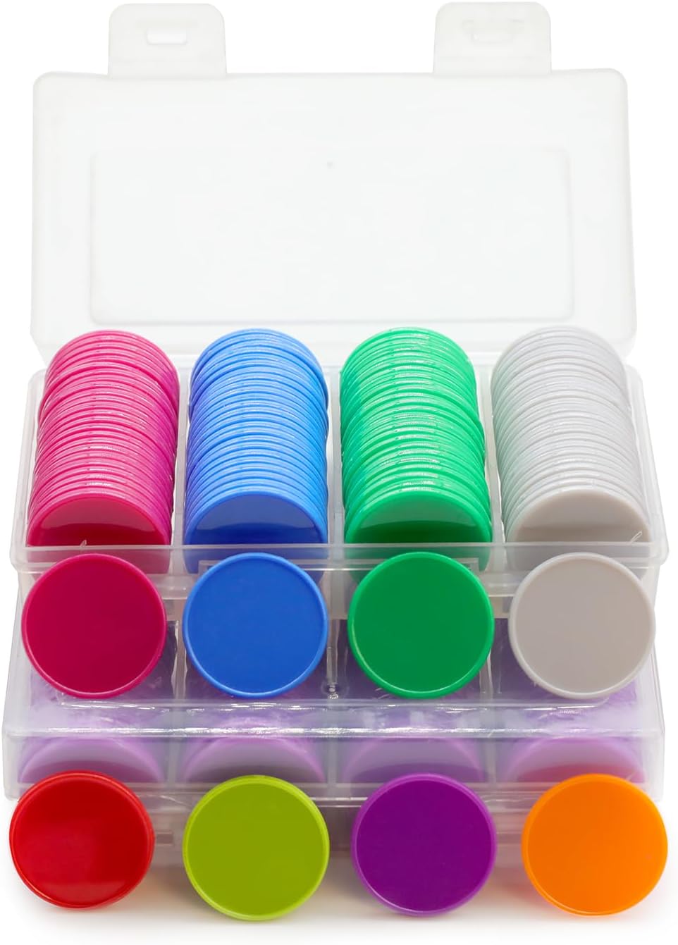 Set of 100 Opaque Plastic Learning Counters Mini Poker Chips Game Tokens with Storage Box (MediumVioletRed, 1.58 Inch)