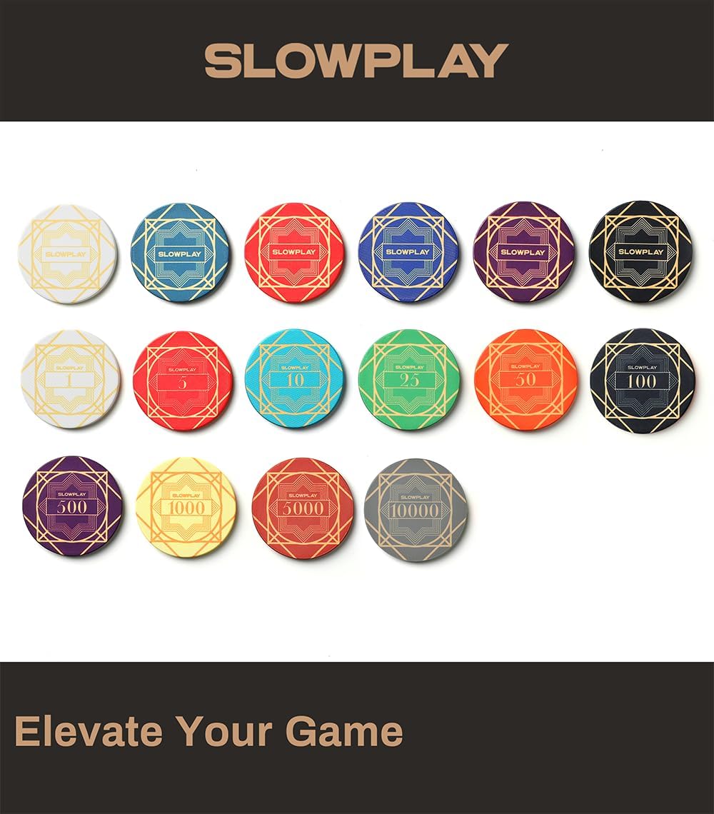 SLOWPLAY Nash Ceramic Poker Chips in Bulk, Casino Grade Ceramic 12-Gram Poker Chip for Texas Hold'em, 43mm Professional Chips Pack of 50 with Denomination of 25