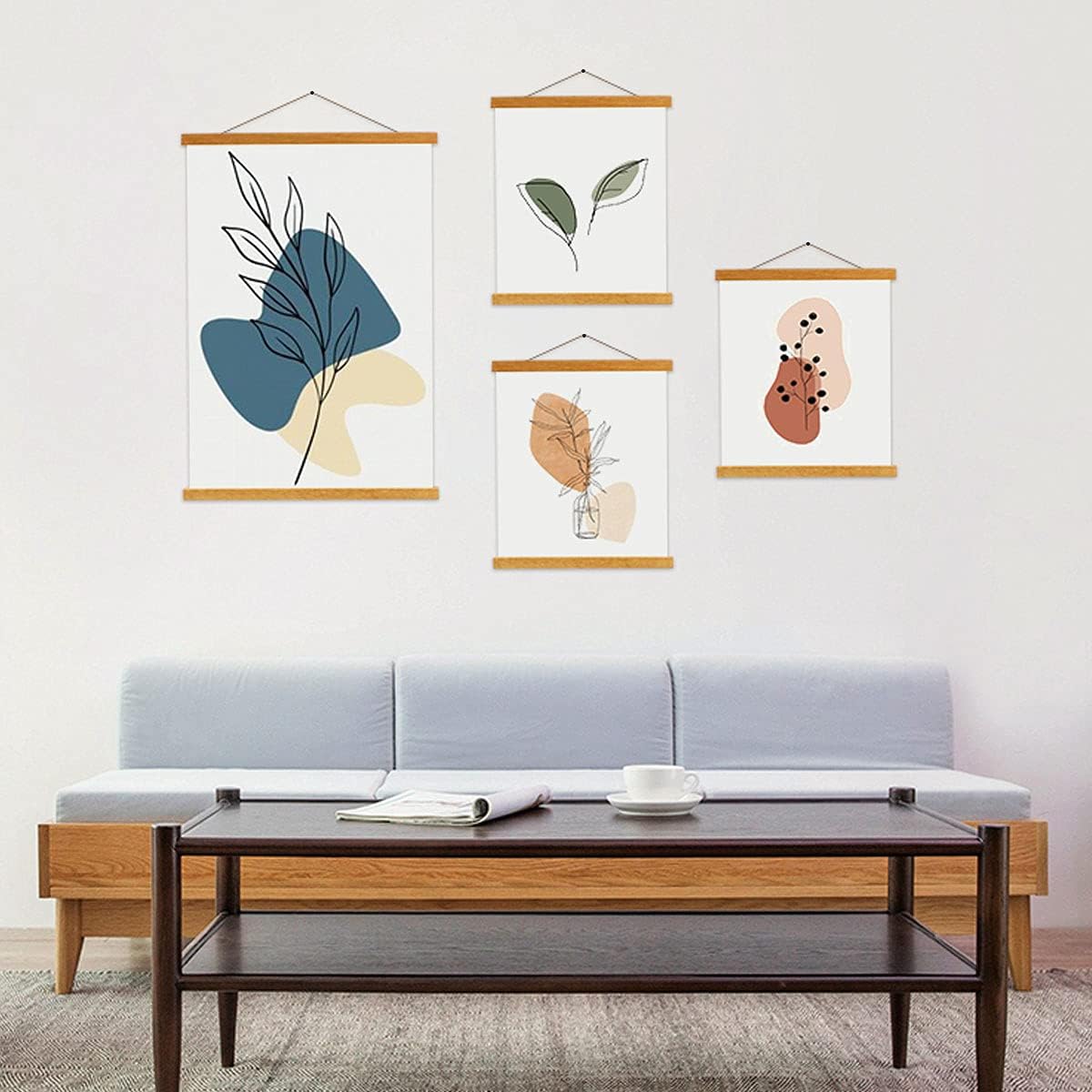 Ywlake Magnetic Poster Hanger, 17x24 17x11 17x22 Poster Frame Wood Wooden Magnet Print Posters Dowel Scroll Hanger Hangers Hanging Kit for Walls Map Canvas Artwork (Teak Wood, 17")