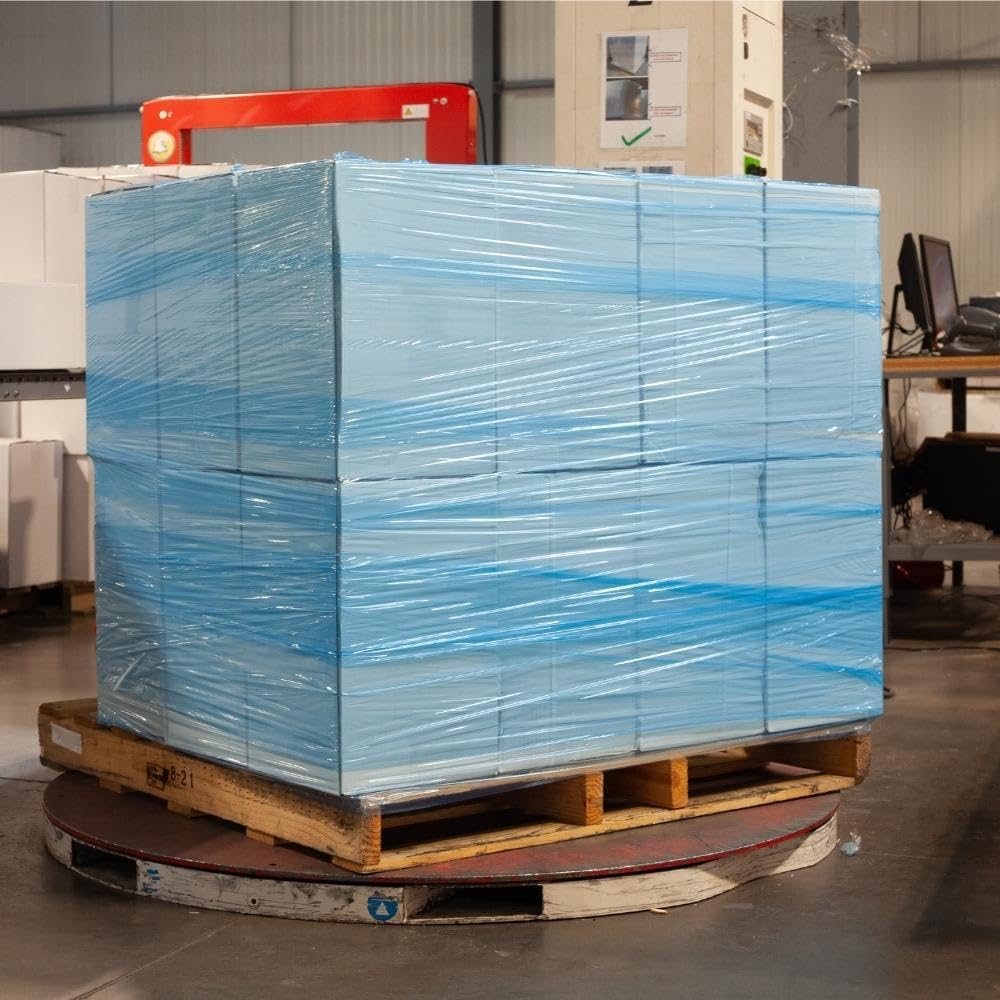 PSBM Blue Stretch Wrap, 15 Inch x 1476 Feet, 8 Pack, Tinted Pre-Stretched Shrink Wrap Film for Moving, Packaging, Pallet Wrapping