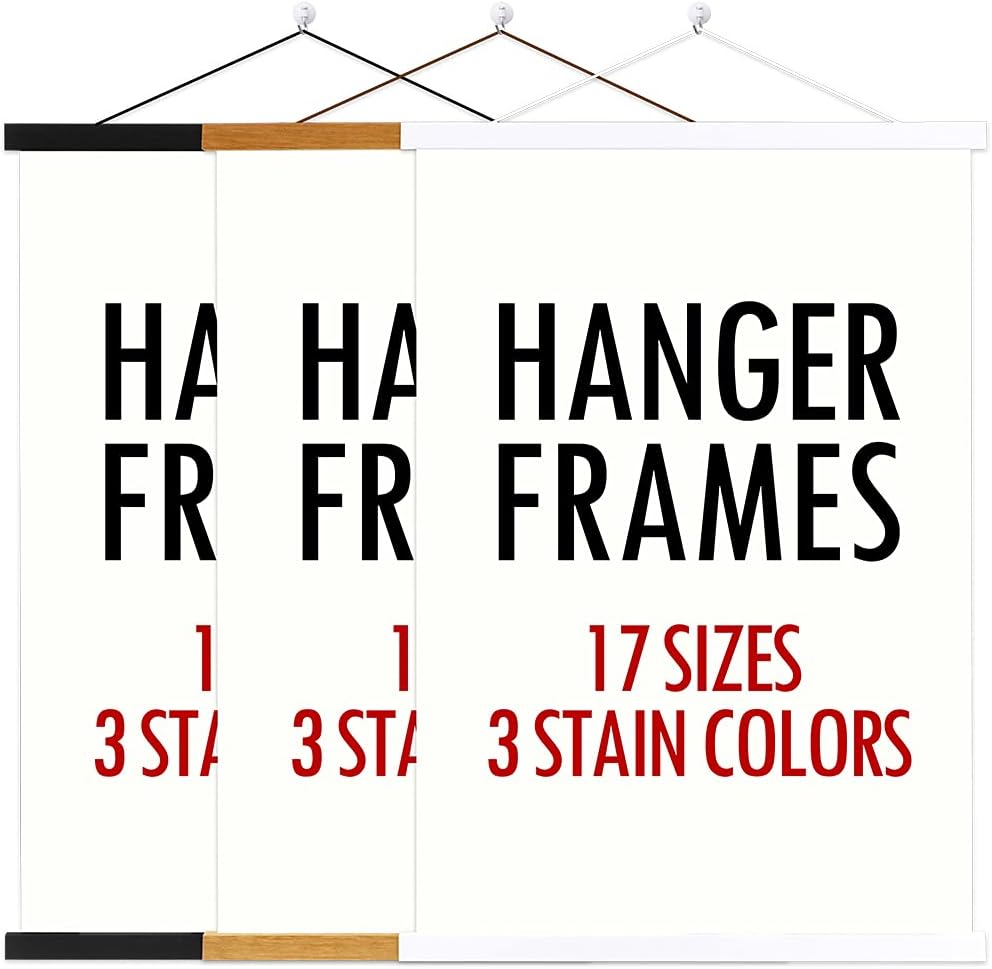 Ywlake Magnetic Poster Hanger, 29x20 29x24 29x21 Poster Frame Wood Wooden Magnet Print Posters Dowel Scroll Hanger Hangers Hanging Kit for Walls Map Canvas Artwork (Black, 29")
