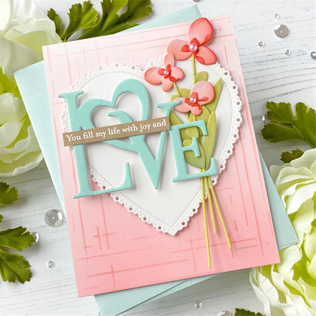 Mvchifay Cutting Dies for Card Making Metal Die-Cuts Scrapbooking Tool Hollow Frame DIY Craft Punch Template Embossing for Paper Album Decor (Word A-Love 8.2x6.6cm)