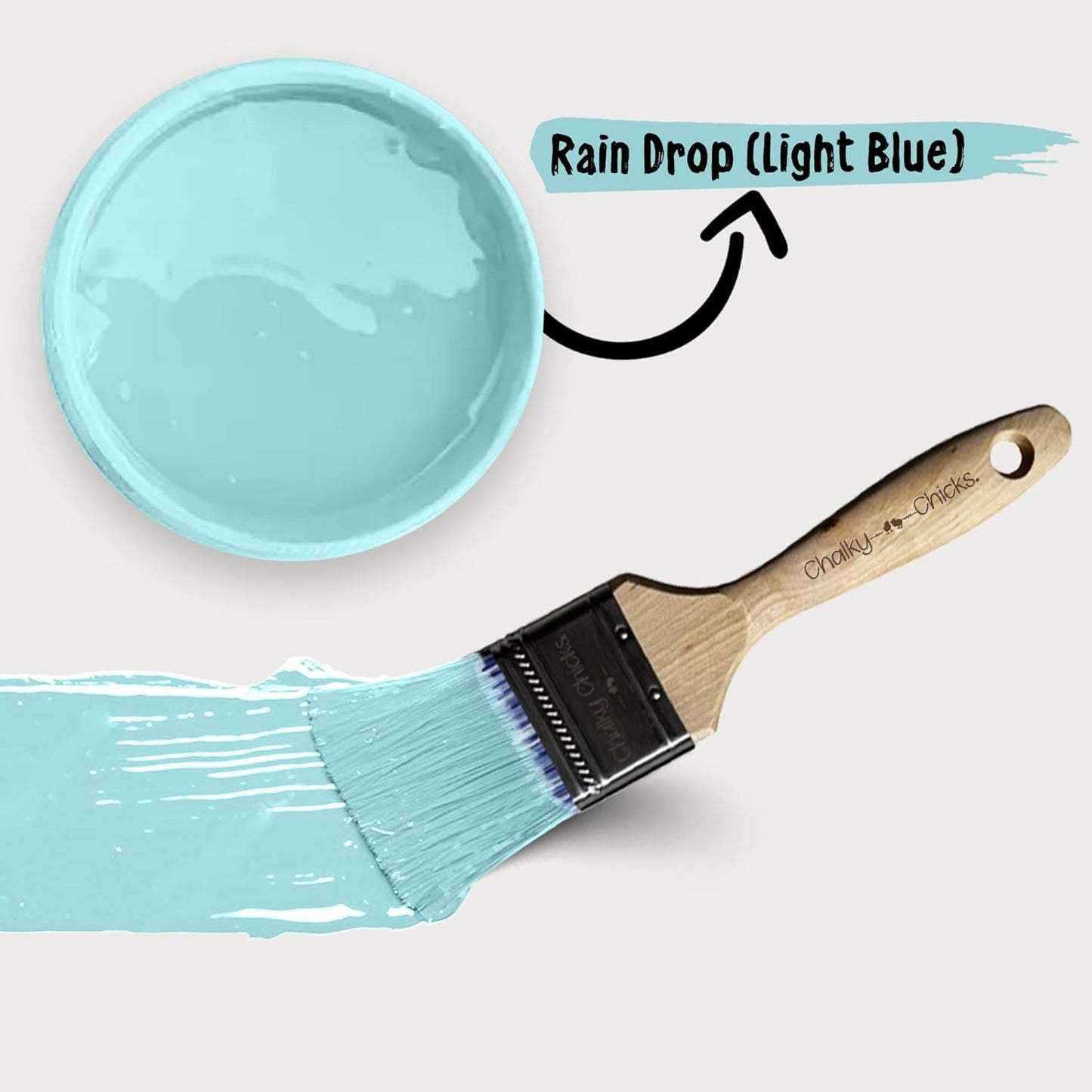 Chalky Chicks All-in-One Chalk Paint for Furniture or Cabinet - 8 Fl Oz - Matte Finish Rain Drop (Light Blue) for Metal, Wood Furniture Paint - No Sanding All-in-One for Home Decor & Crafts, USA Made