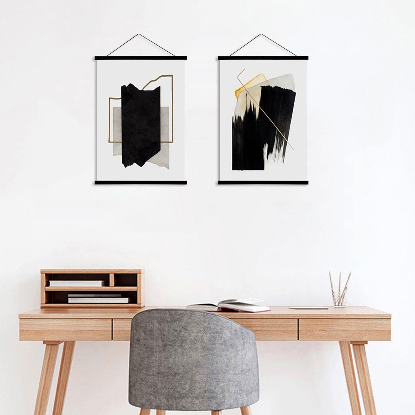 WITCOLOR Magnetic Poster Hanger, 17x11 17x24 17x17 Poster Frame Wood Wooden Magnet Print Posters Dowel Scroll Hanger Hangers Hanging Kit for Walls Map Canvas Artwork (Black Wood, 17", 1 Pack)