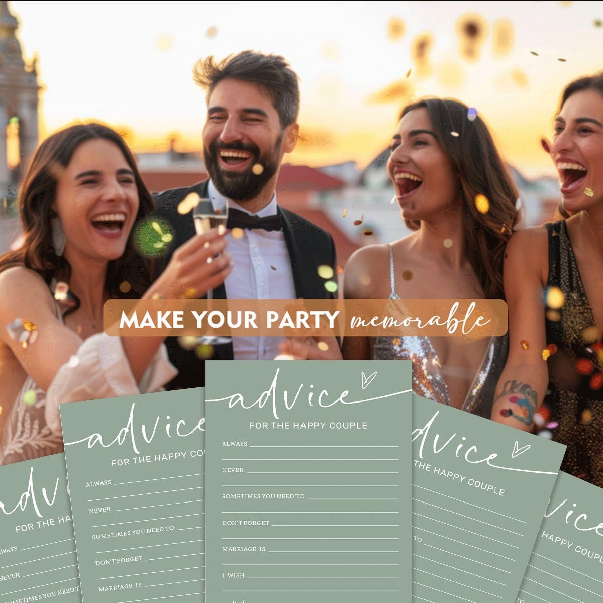 Bridal Shower Games Cards, Advice for The Happy Couple, Bridal Shower Games 25 Guests, Engagement Party Wedding Games for Guests, Minimalist Green Wedding Party Supplies - C10, Blue