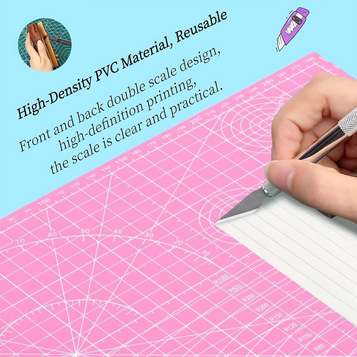 A5 Self-Healing Cutting Mat, Small Cutting Mat, Professional Double Sided Durable Cuttings Mats, Great for Hop Scrapbooking, Quilting, Fabric, Sewing Craft Projects (Mixed Colors, A5)