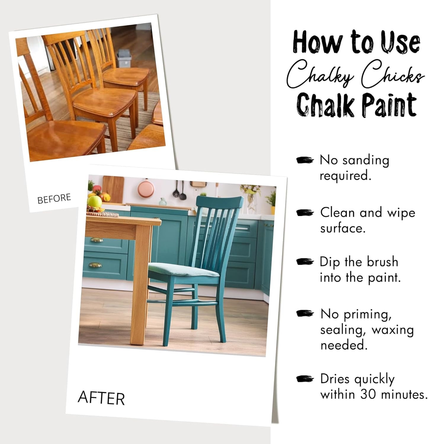 Chalky Chicks All-in-One Chalk Paint for Furniture or Cabinet - 32 Fl Oz - Matte Finish Overcast (Blue Gray) for Metal, Wood Furniture Paint - No Sanding All-in-One for Home Decor & Crafts, USA Made