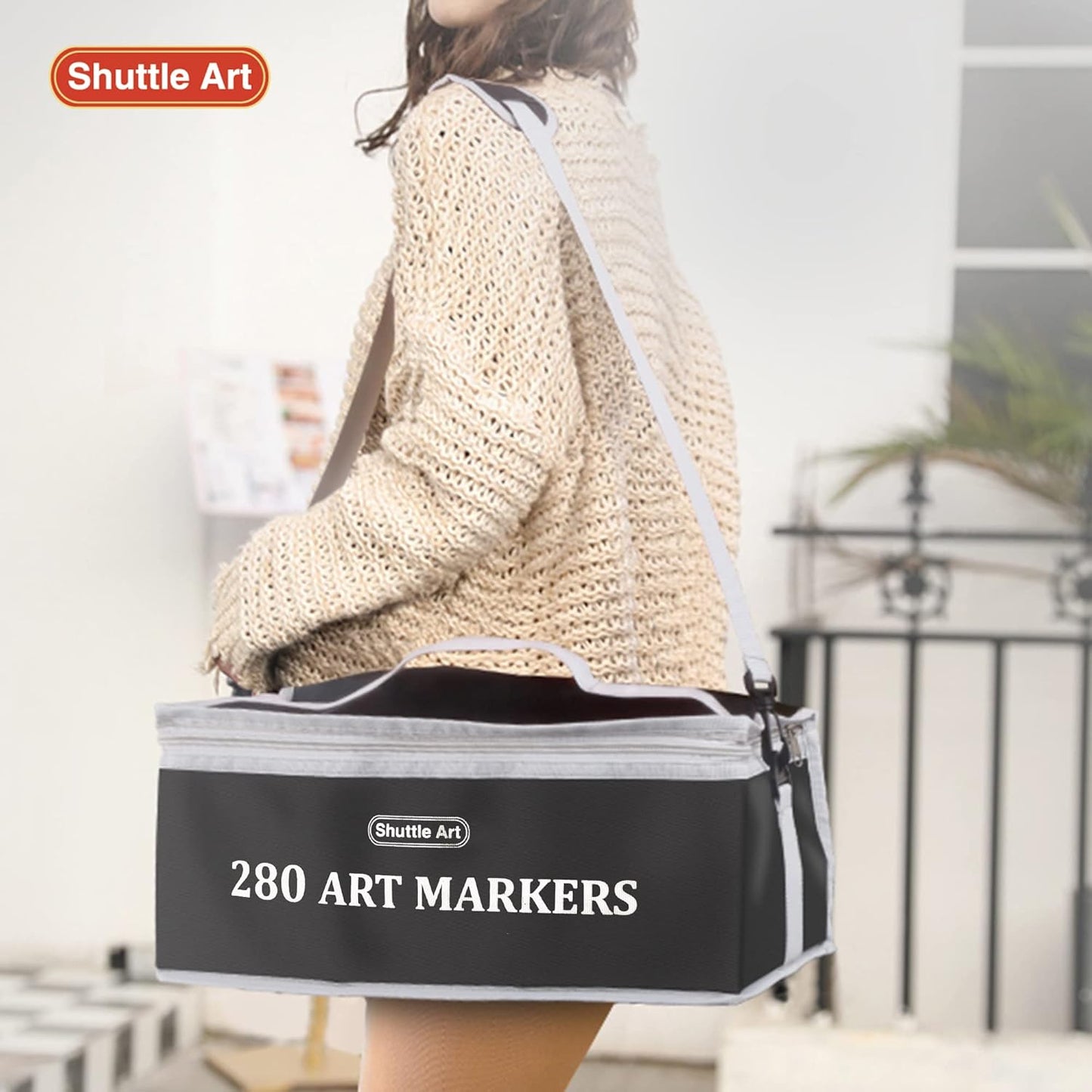 Shuttle Art 280 Colors Dual Tip Alcohol Based Art Markers, 279 Colors Permanent Marker Plus Colorless Blender, Micro-tip Pens, White Highlighter Pens, Marker Bag with Holders for Kids Adult Coloring