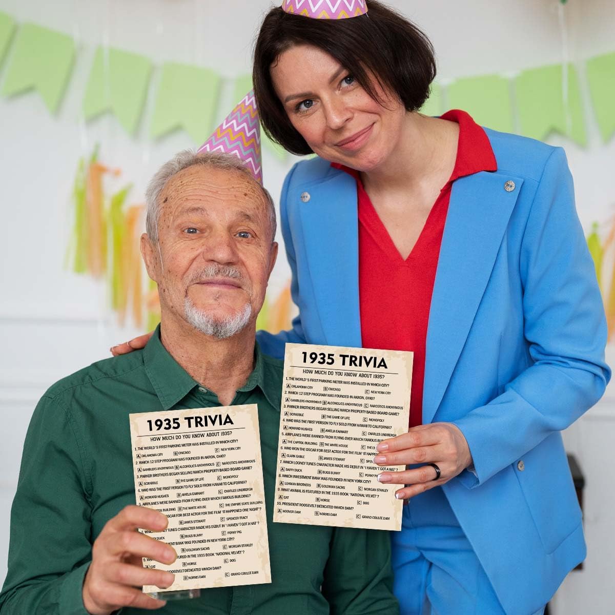 QUPT 90th Birthday Party Games, 1935 Trivia Games, Birthday Party Supplies for Adults, Fun 1935s Party Game,Pack of 30 Cards