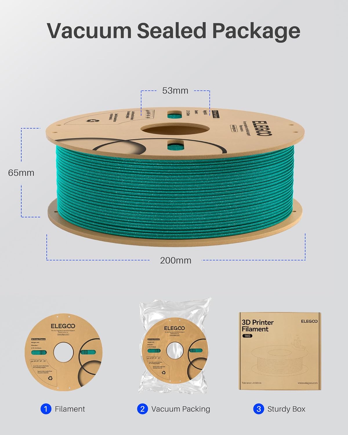 ELEGOO PLA Filament 1.75mm 2KG Sparkle Black & Turquoise, Glitter Twinkling 3D Printer Filament Dimensional Accuracy +/- 0.02mm, 2pcs 1kg Spool(2.2lbs) Fits for Most FDM 3D Printers