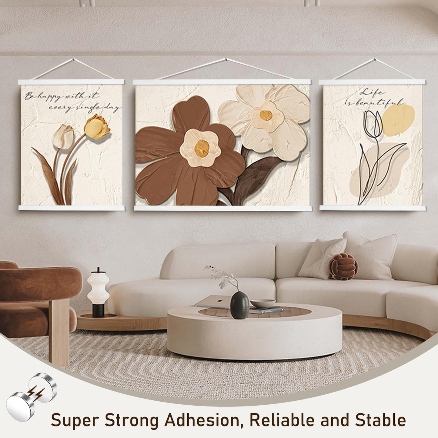 Artmag Magnetic Poster Hanger Frame, 12x18 12x16 12x24 Light Wood Wooden Magnet Canvas Artwork Print Poster Hangers Frames Hanging Kit (White, 12")