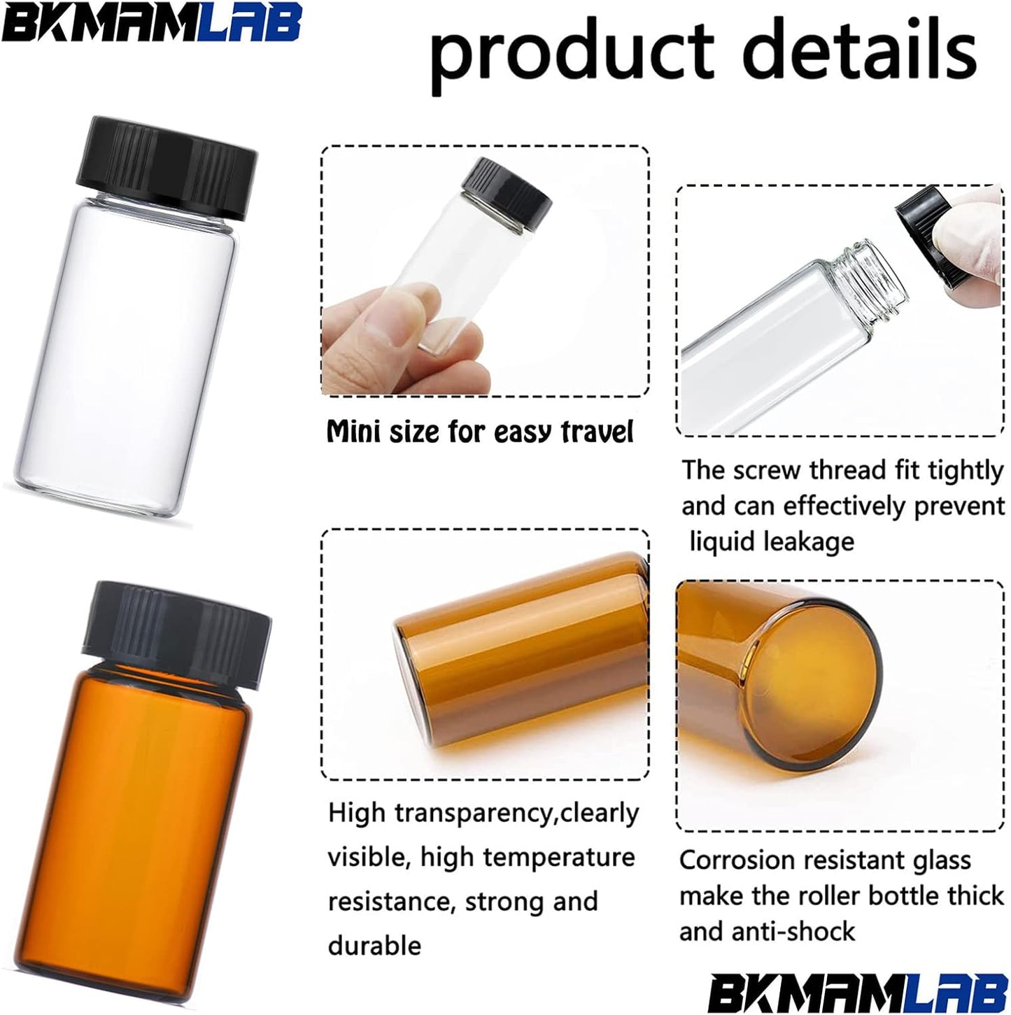 4ml Amber Small Glass Vials 100pcs with Screw Caps(100pcs)
