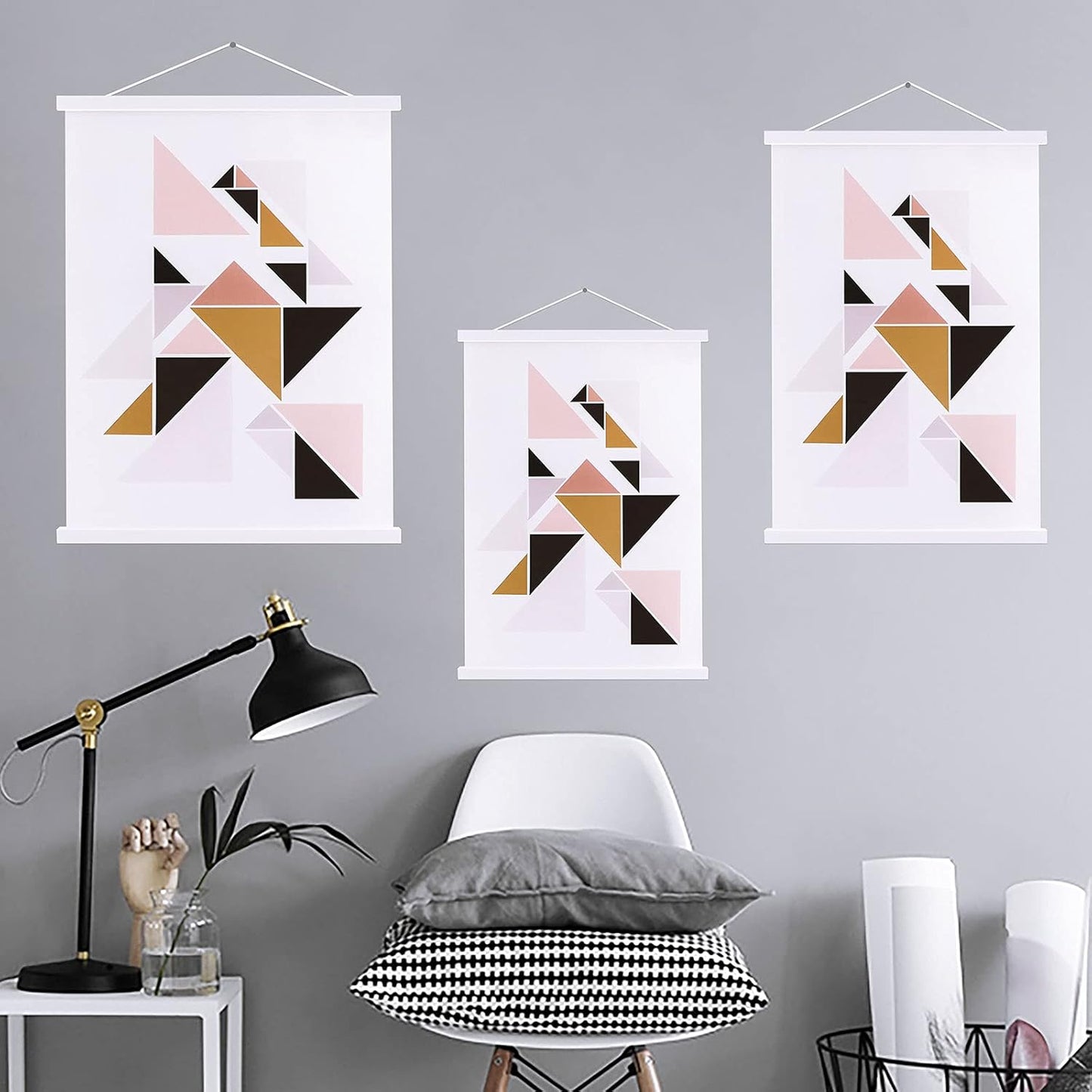 Ywlake Magnetic Poster Hanger, 11x17 11x14 11x22 Poster Frame Wood Wooden Magnet Print Posters Dowel Scroll Hanger Hangers Hanging Kit for Walls Map Canvas Artwork (White, 11")