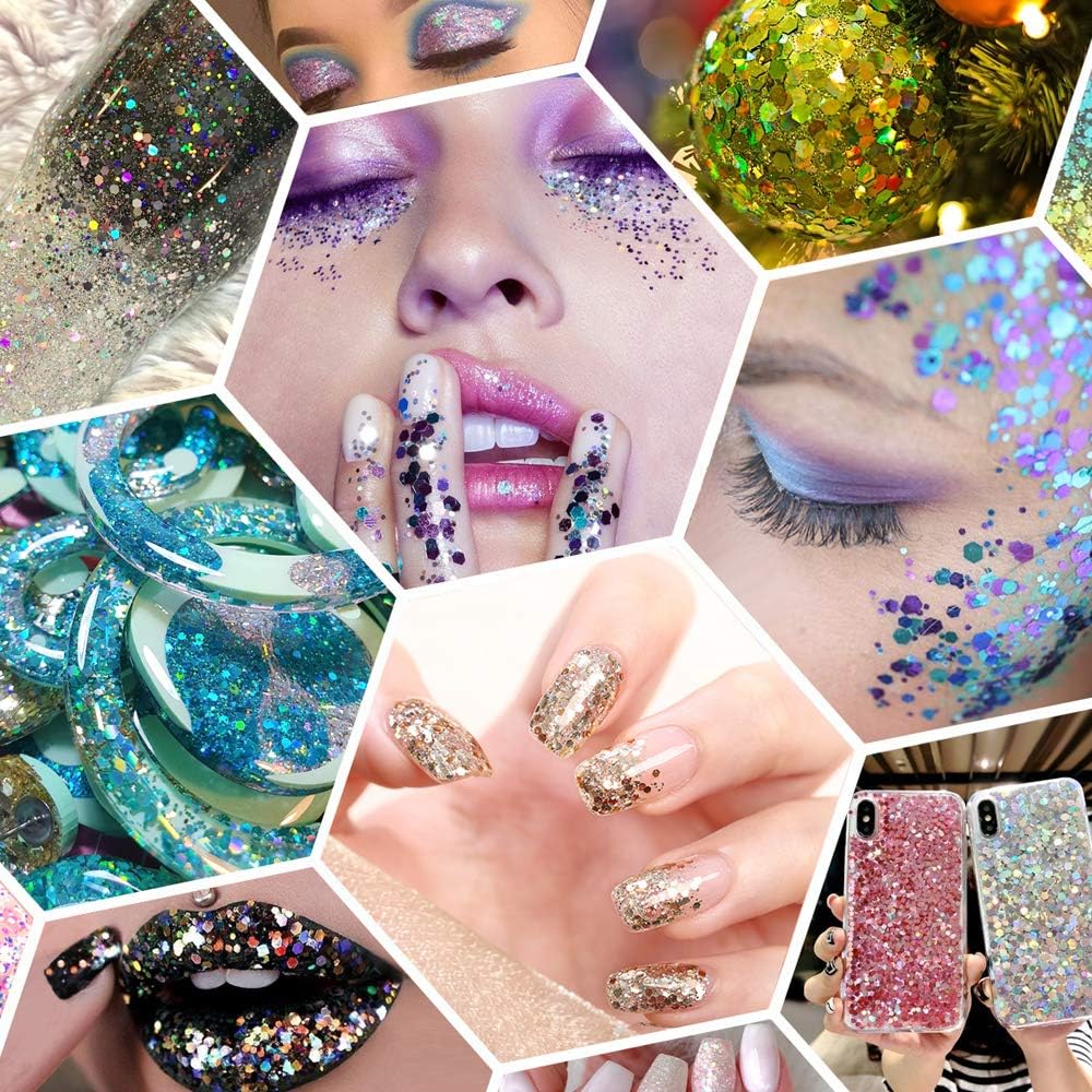 Estanoite Holographic Chunky Glitter, 160G/5.64OZ Glitter, Mixed Fine & Chunky Glitter for Epoxy Resin, Iridescent Glitter for Crafts Tumblers, Halloween Christmas Festival Painting Decor (Red)
