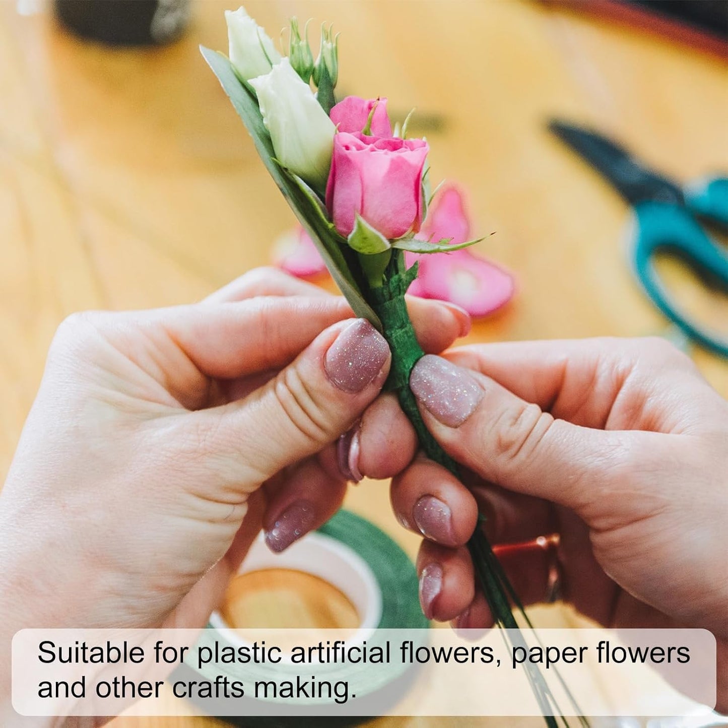 PATIKIL 22 Gauge 16" Floral Stem Wire, 100 Pcs Paper Wrapped Iron Artificial Flower Stem Accessories for DIY Bouquet Stem and Craft Decoration, Silver