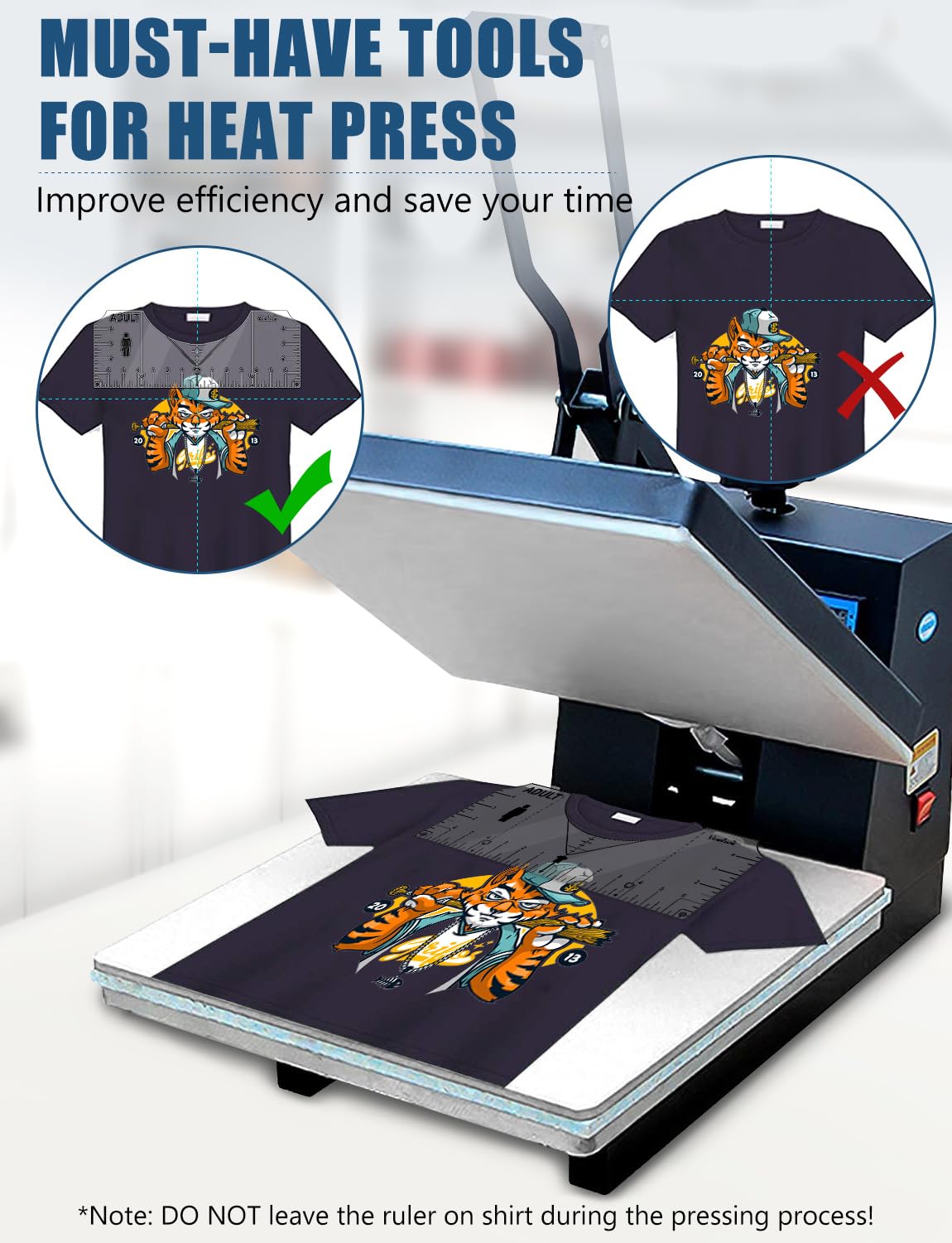 Vowlove T-Shirt Ruler Guide Alignment Tool to Center Designs, All Size Tshirt Measurement Tool for Heat Press Accessories, Left Chest Logo, DTF, Sublimation Blanks, Heat Transfer Vinyl HTV