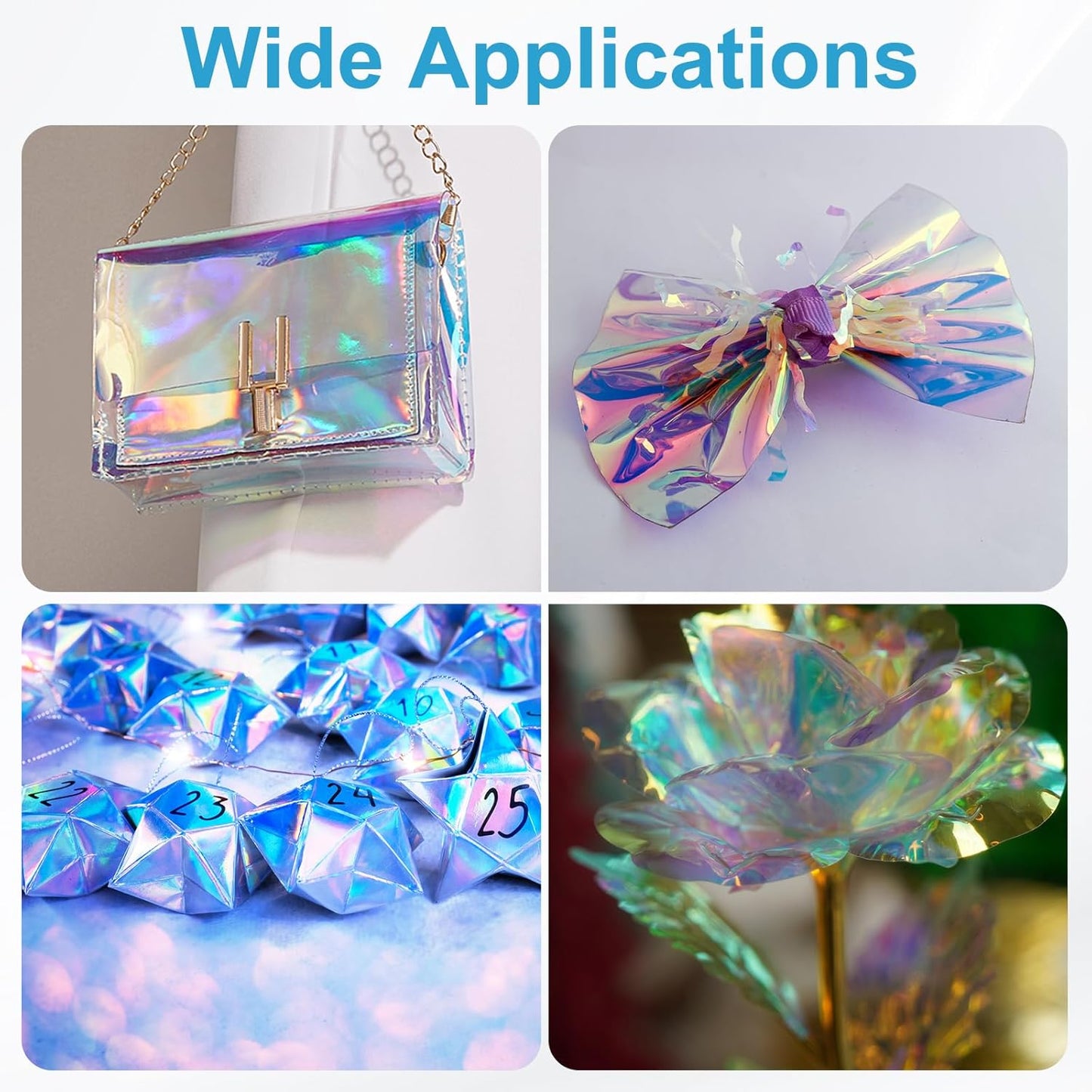 MECCANIXITY Iridescent Window Film,12" x 39" Iridescent Holographic PVC Fabric Dichroic Film Clear Vinyl Paper Roll for DIY Craft Gift Wrapping Bag Decoration,Laser Red