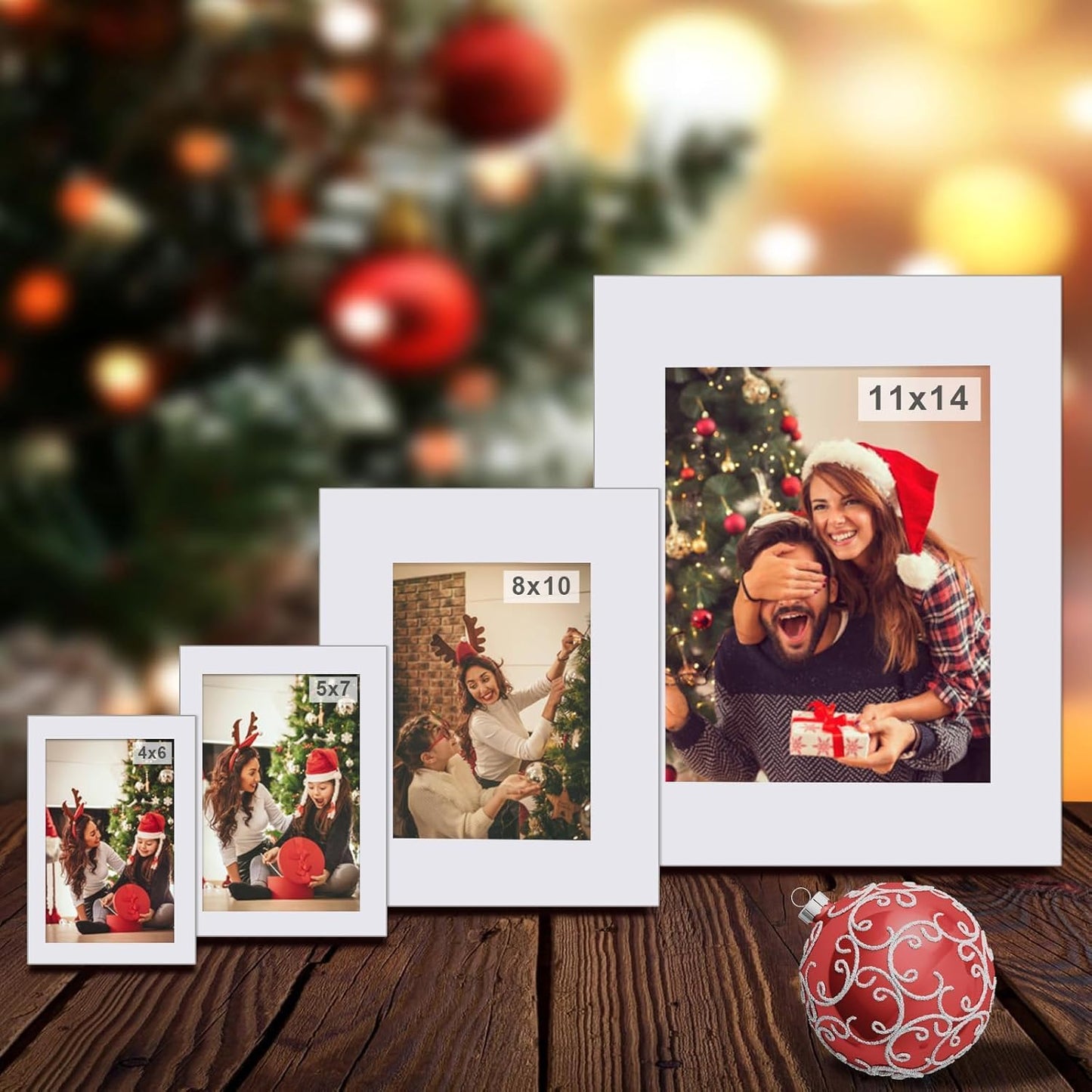 Egofine 11x14 White Picture Mats Pack of 6, Frame Mattes for 8x10 Pictures, Acid Free, 1.2mm Thickness, with Core Bevel Cut