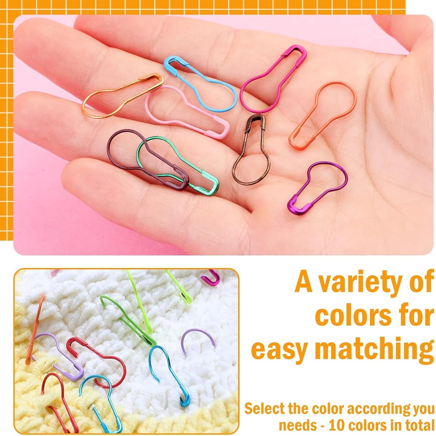 Stitch Markers, 300 pcs Crochet Markers, Metal Stitch Markers for Crocheting, Crochet Accessories and Supplies, Stitch Markers for Knitting and Crocheting, Safety Pins for Fabric and Paper