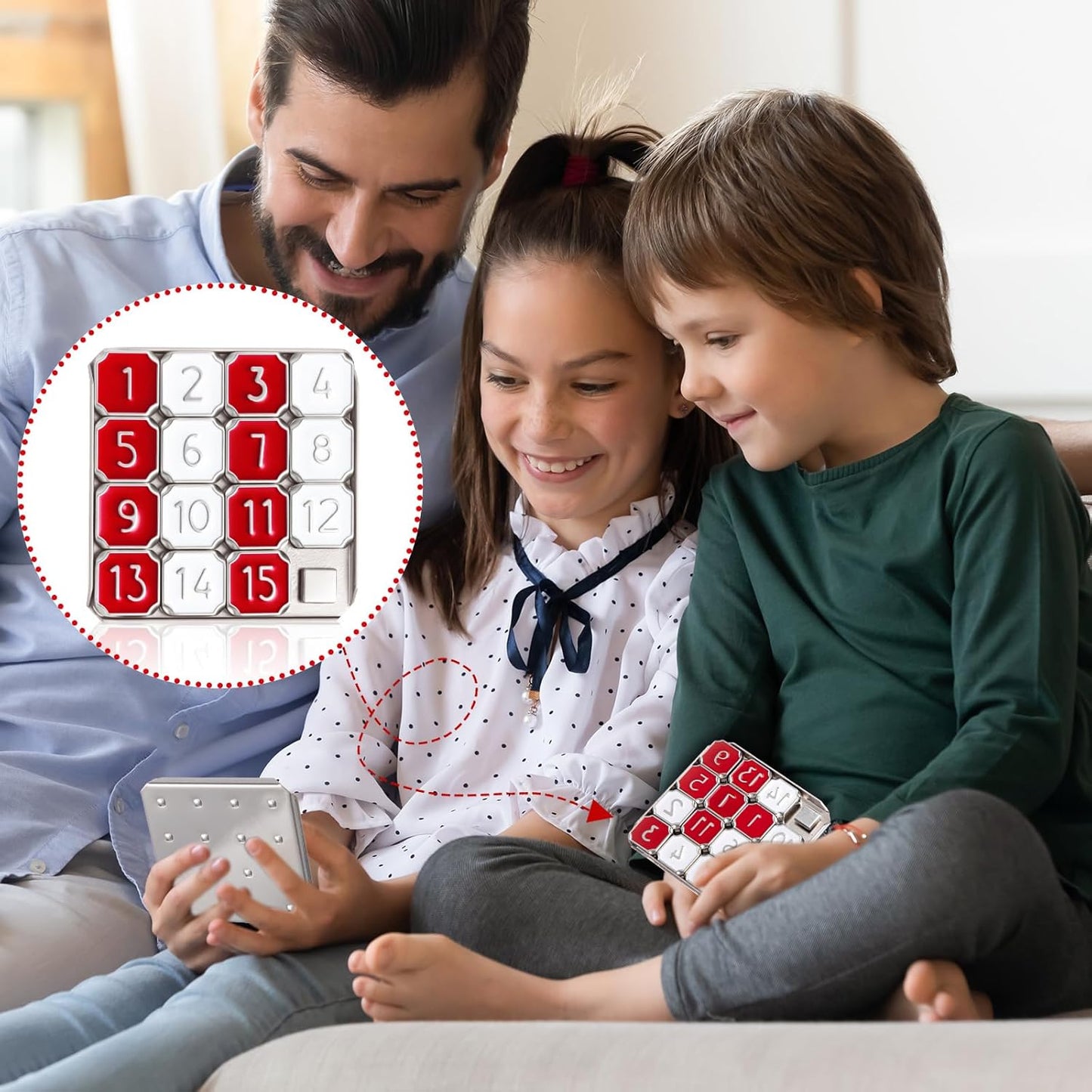 Metal Number Slide 15 Puzzle Red and White Number Sliding Puzzle Educational Pocket Funny IQ Game for Teens and Adults, Ideal for Learning Tool Party Favors (Red and White,2 Pack)