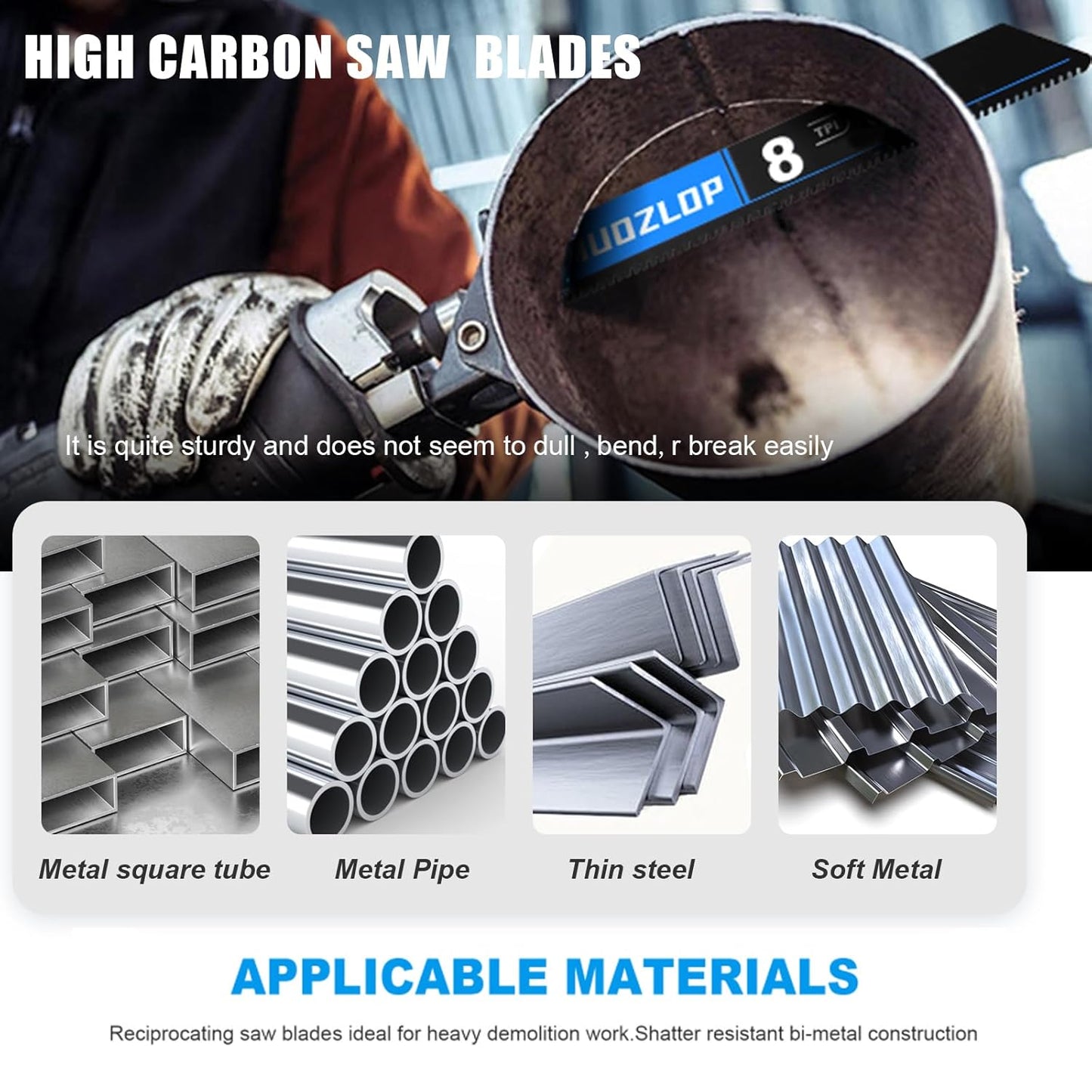 1 Pack 6 inch Reciprocating Saw Blades Set,8 TPI High Carbon Saw Blades for Wood with Nails ,Saw Blades with Organizer Case (1, 8T/6inch)