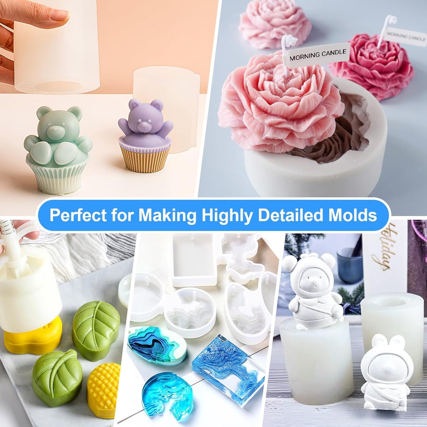 Silicone Mold Making Kit - 20A Liquid Silicone Rubber (1:1 Mix), Non-Toxic & Bubble Free Platinum Cure Silicone for Making Molds for Resin, Soap, Concrete, Craft Molds - 282oz Total