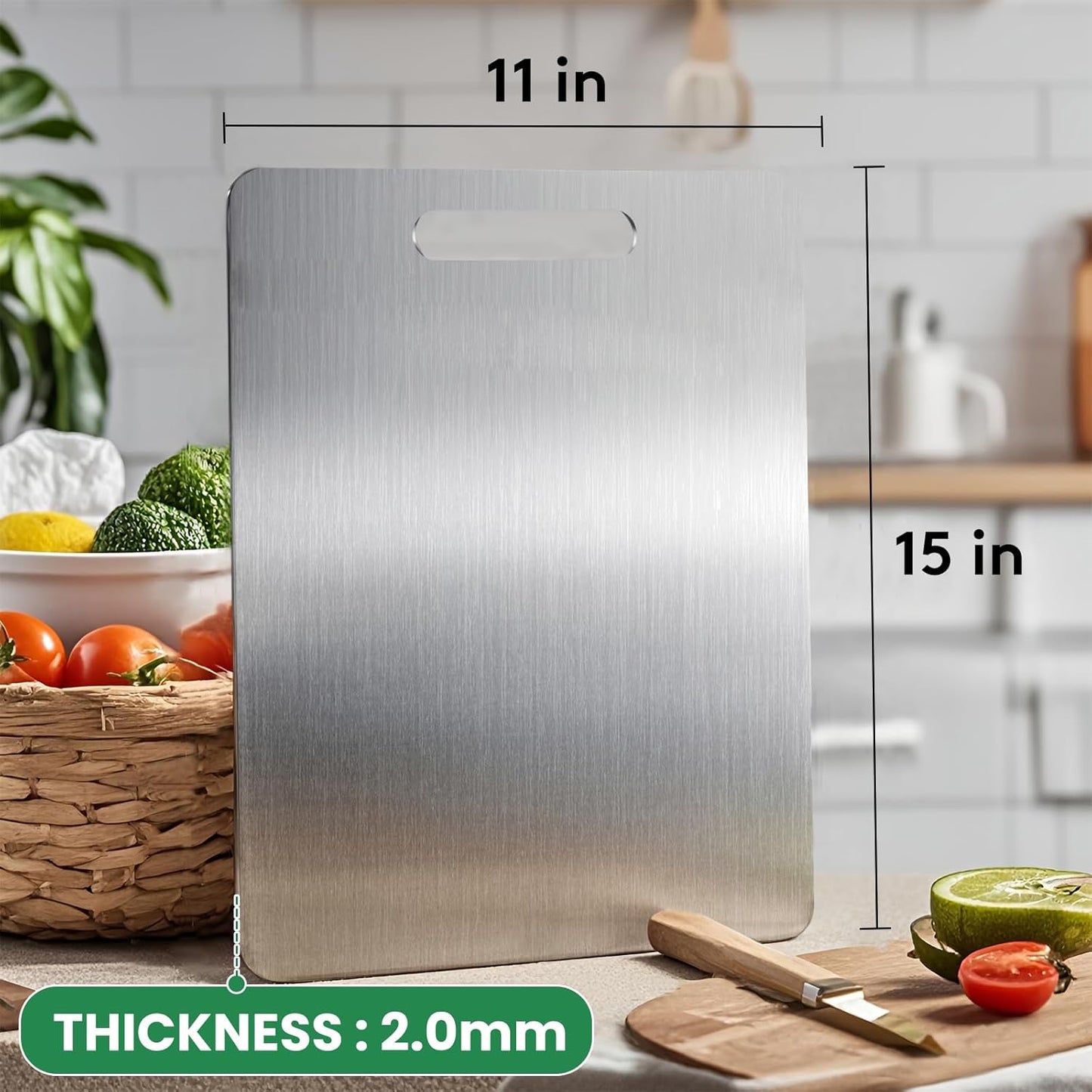 100% Pure Titanium Cutting Board - 15x11 Inch Non-Slip Kitchen Chopping Board, Dishwasher Safe, Scratch Resistant, Easy to Clean, Durable & Hygienic