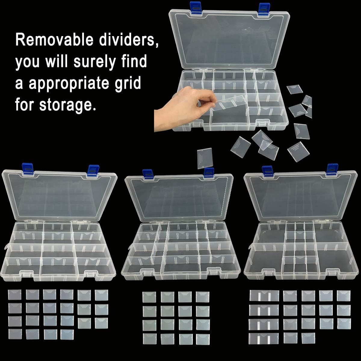 Qualsen Plastic Organizer Storage Box with Adjustable Dividers, Fishing Tackle Box and Bead Organizer Box for Jewelry, Beads, Earrings, Tools, Fishing Hooks, and Small Accessories(34 Grid x 2)