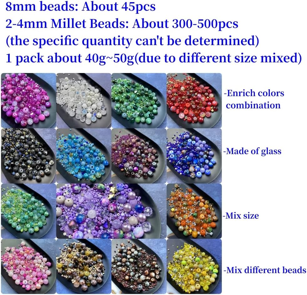 Assorted Glass Resin Beads Multi Size Colors Smooth Cracked Gravel Millet Spacer Beads for Bracelets Necklace Earring DIY Jewelry Making Craft(Pink Series)