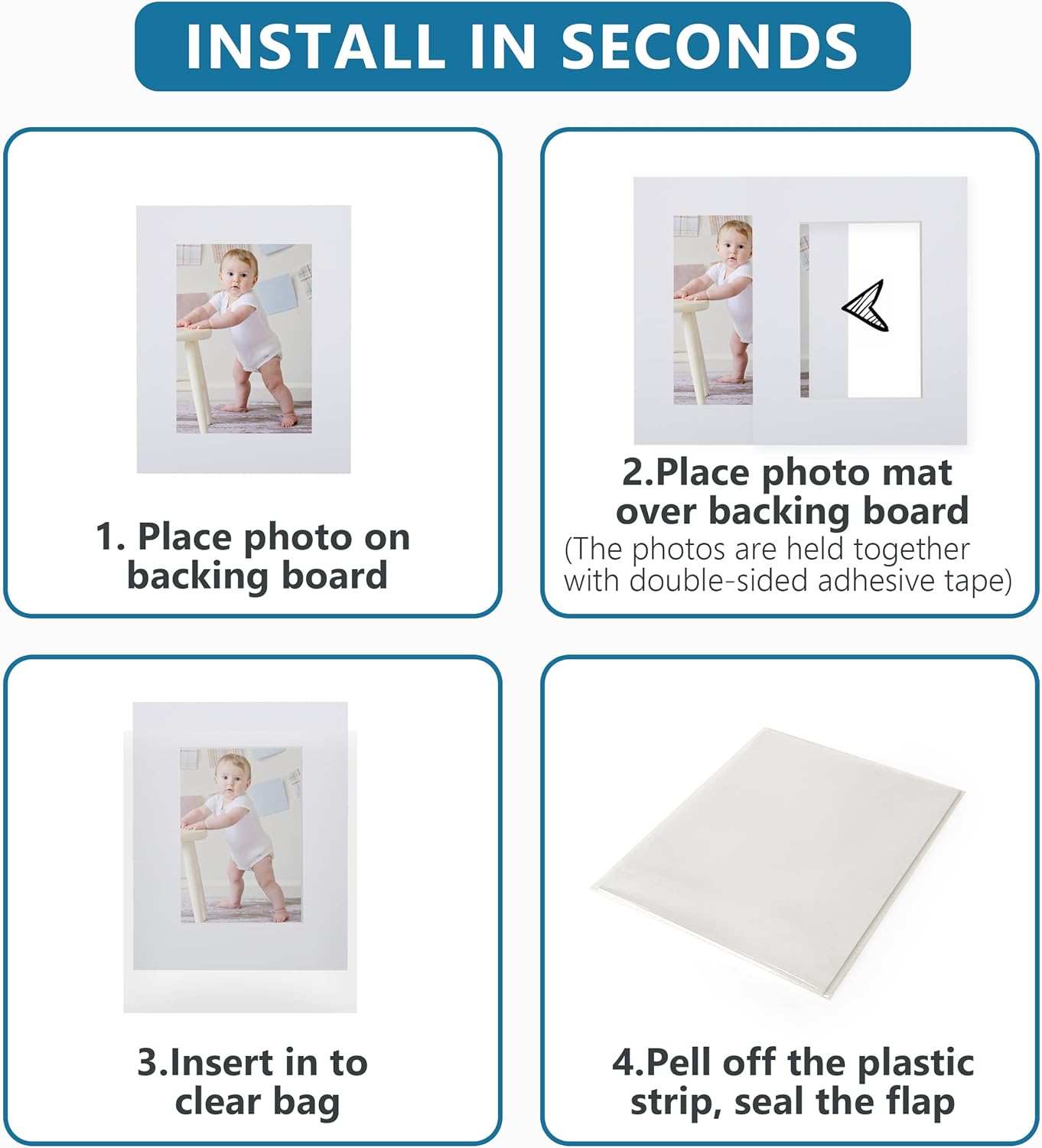 Somime 10 Pack White Photo Board 11x14 Mat for 8.5x11 Photo Mat, White Core Bevel Cut 11x14 Matted Picture Frame Mat Kit Includes 10 Pre Cut Frame Mats & 10 Acid Free Backers & 10 Clear Seal Bags