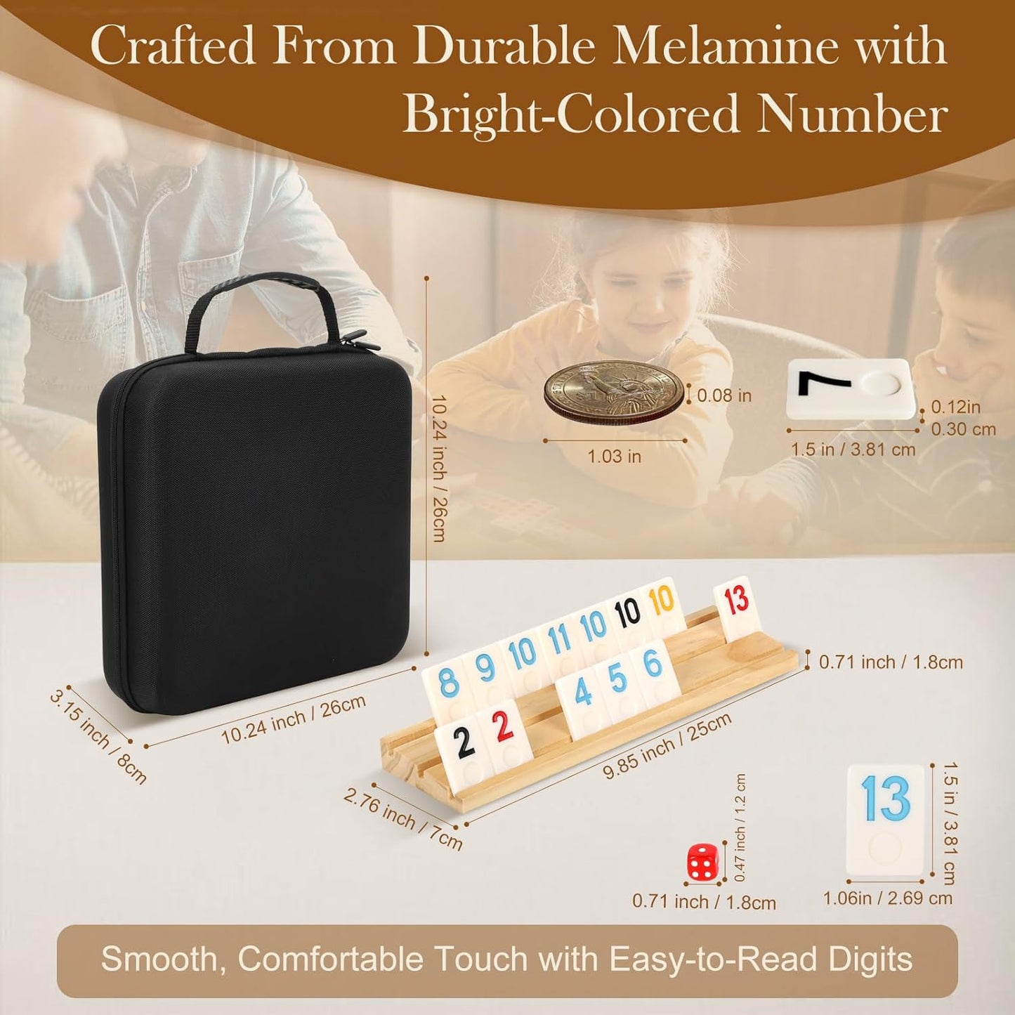 2-8 Players Rummy Game Set, 214 Melamine Tiles, 8 Wooden Racks, Drawstring Bag, Premium Portable Case, Tile Board Games for Adults, Travel, Birthday Gifts for Men Women Dad Mom