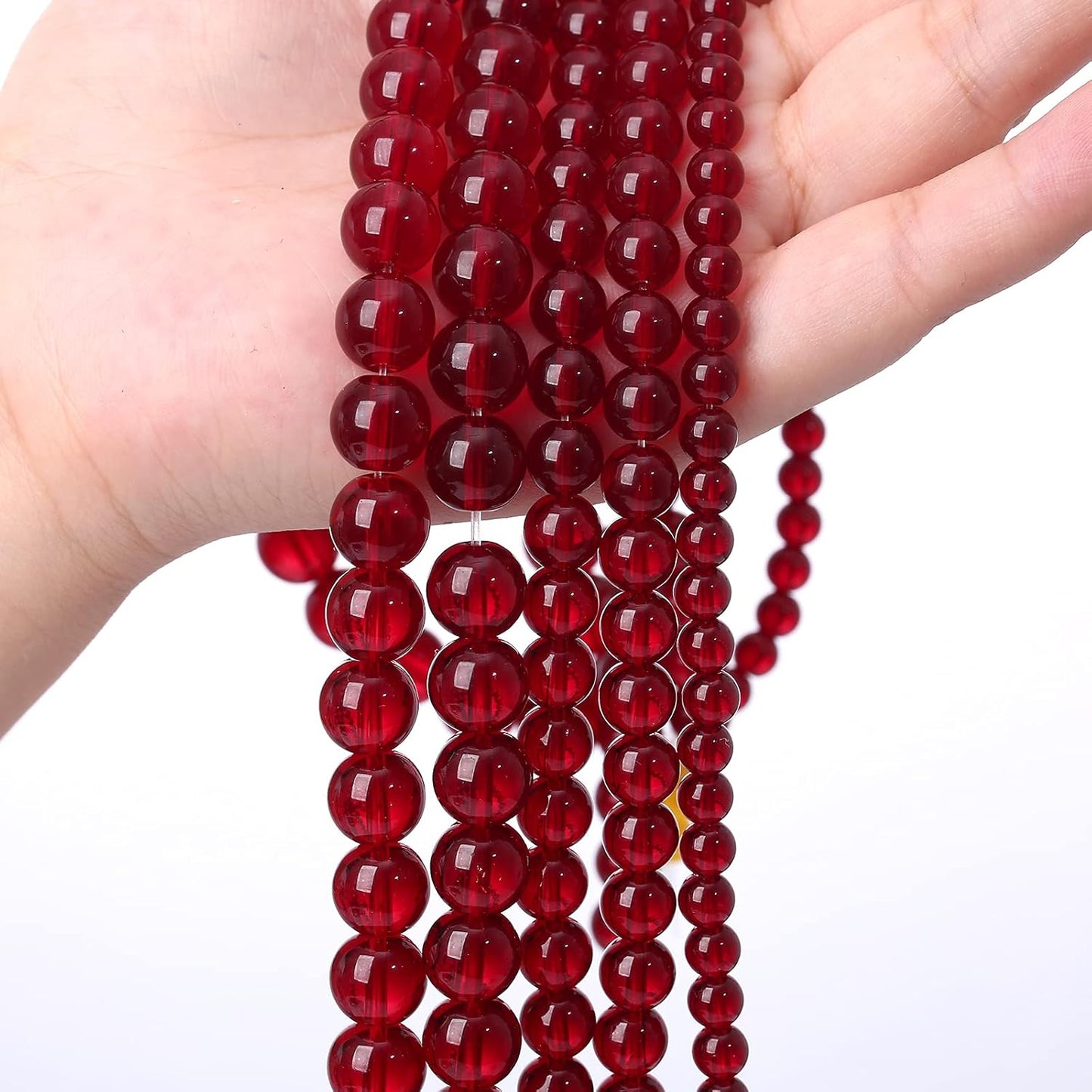 182pcs 4mm Smooth Garnet Red Glass Crystal Round Loose BeadsFor Jewelry Making DIY Bracelet Necklace Accessories 32" 2 Strand