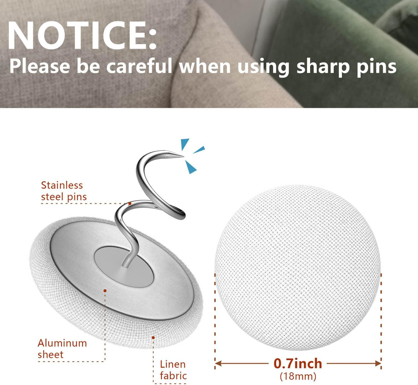 Linen Fabric-Covered Twist Pins - 8 Colors Upholstery Pins & Bed Skirt Pins -Used to Secure Sofa Cushion, Armrest Covers, Furniture & Bed Skir (12, Black)