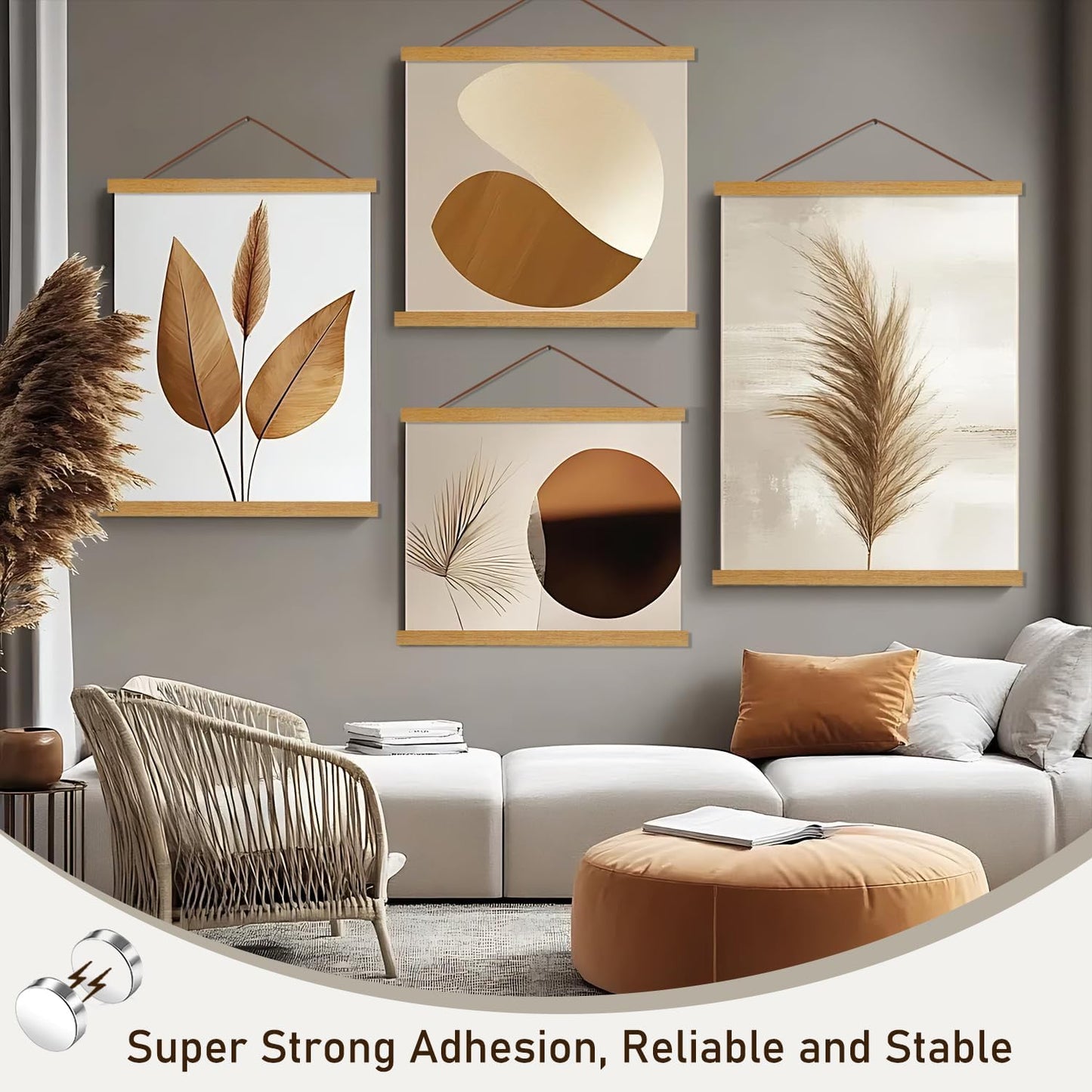Artmag Magnetic Poster Hanger Frame, 16x24 16x22 16x20 Light Wood Wooden Magnet Canvas Artwork Print Poster Hangers Frames Hanging Kit (Teak Wood, 16")
