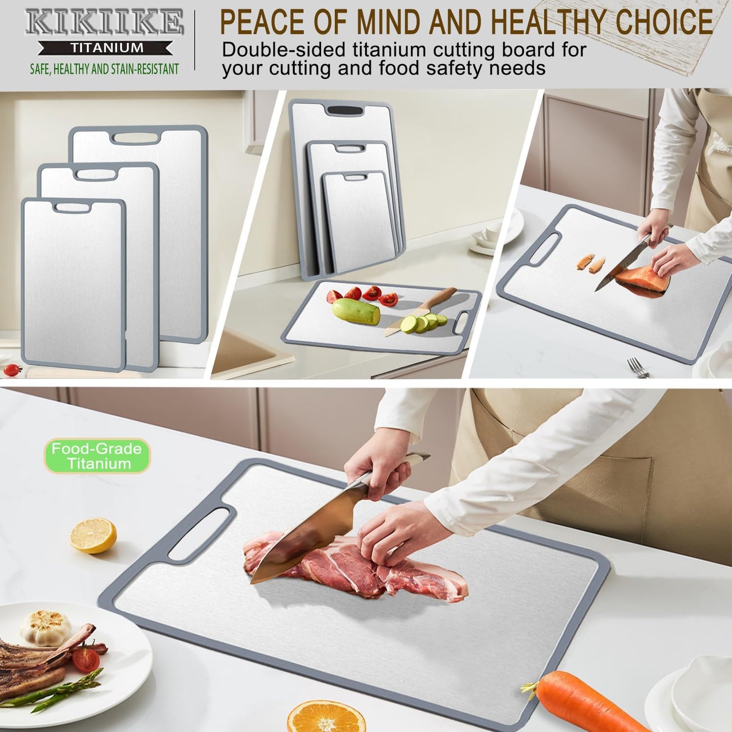 Titanium Cutting Board Double-sided non-slip silicone edging Pure Titanium Cutting Boards for Kitchen - Double-Sided Food-Grade Chopping Board Non-Stick Durable and easy to clean (Medium)