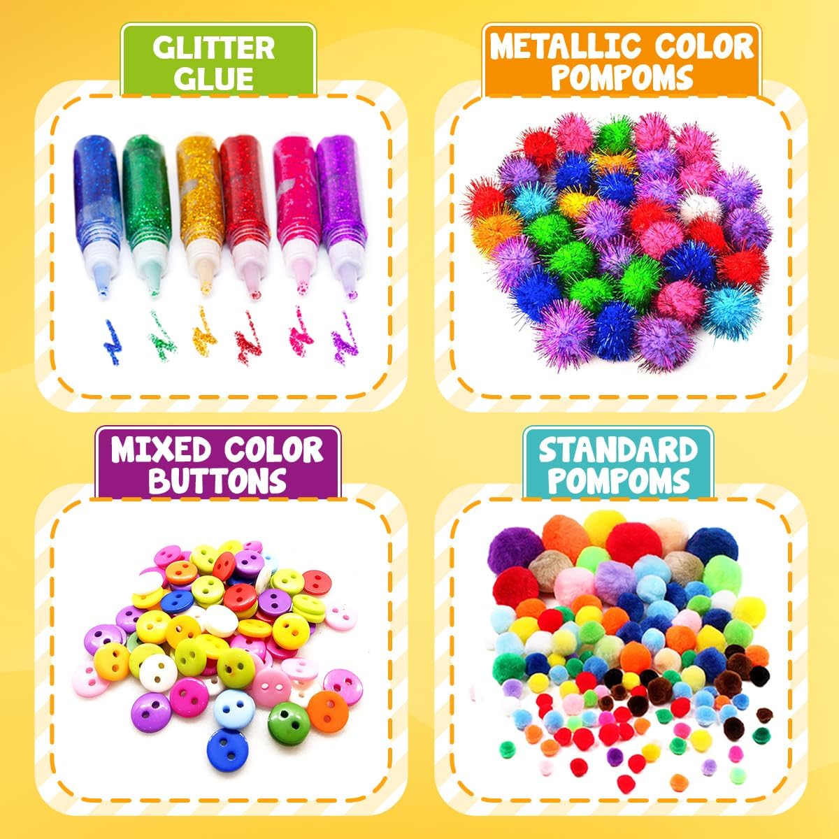 FUNZBO Arts and Crafts School Supplies for Kids -Kindergarten School Supplies Set with Glitter Glue Stick,Glue, Pipe Cleaners Craft and Kids' Scissor, Birthday Gifts for Girls Boys Age 4+