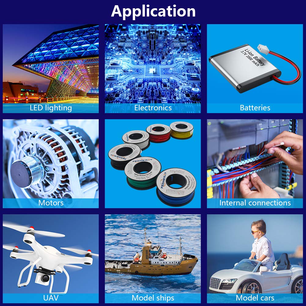 Fermerry 16 AWG Stranded Wire Spool 50ft Each 6 Colors Flexible 16 Gauge Silicone Hook up Wire Kit Electrical Tinned Copper Wire
