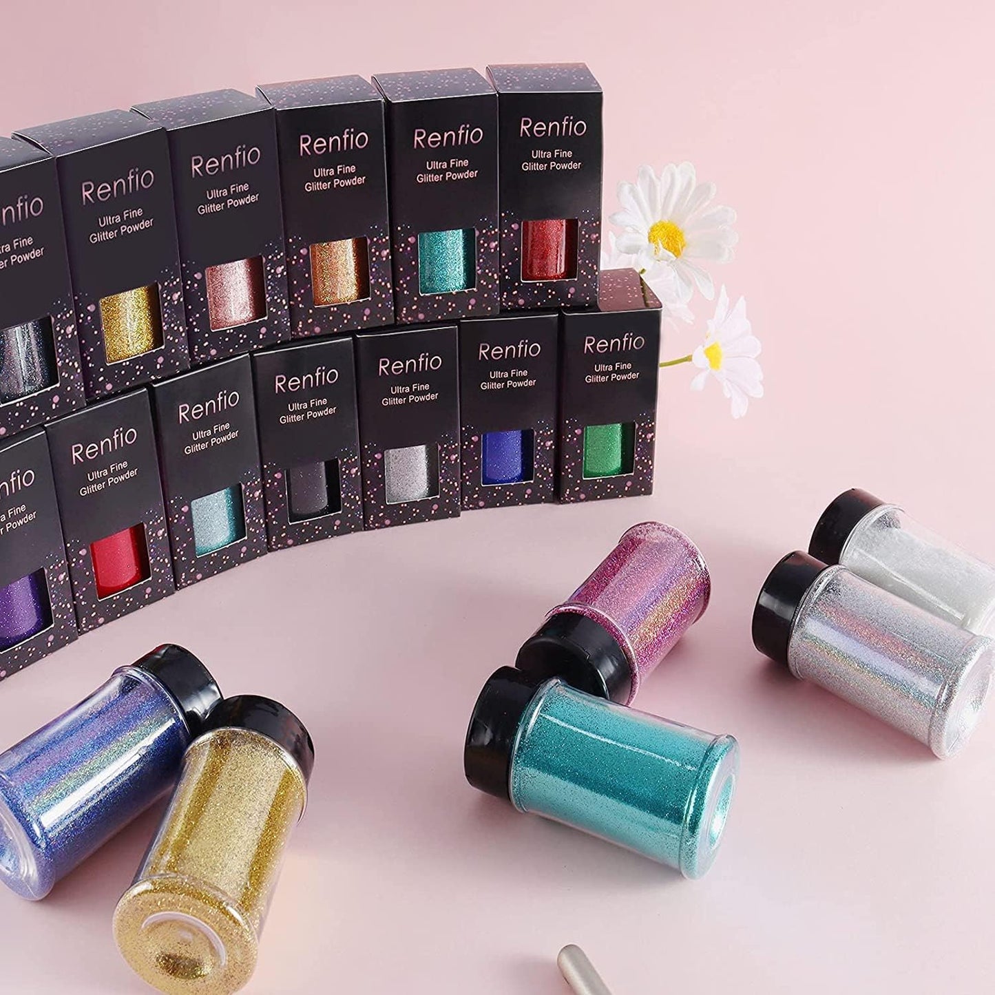 Renfio Holographic Ultra Fine Glitter Powder Metallic Resin Glitter 2.11 Oz (60g) PET Flakes Crafts Sequins 1/128" 0.008" 0.2mm Epoxy Chips Flakes for Tumblers Roses Slime - Laser Light Teal Blue