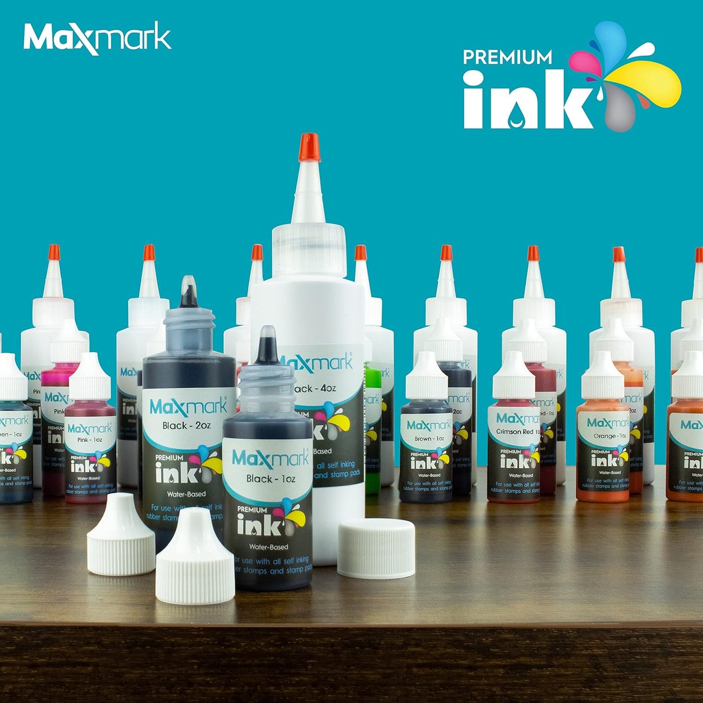 MaxMark Premium Refill Ink for self Inking Stamps and Stamp Pads, Light Blue Color - 2 oz.