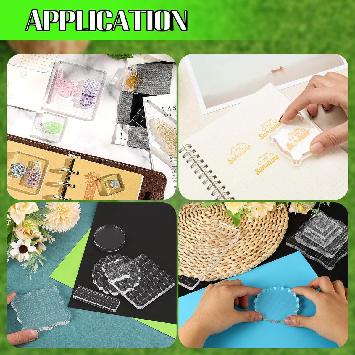 2Pcs Clear Stamp Blocks Set, Square 4 x 4 Inch Acrylic Blocks for Stamping With Grid Lines, Scrapbooking Crafts Tools