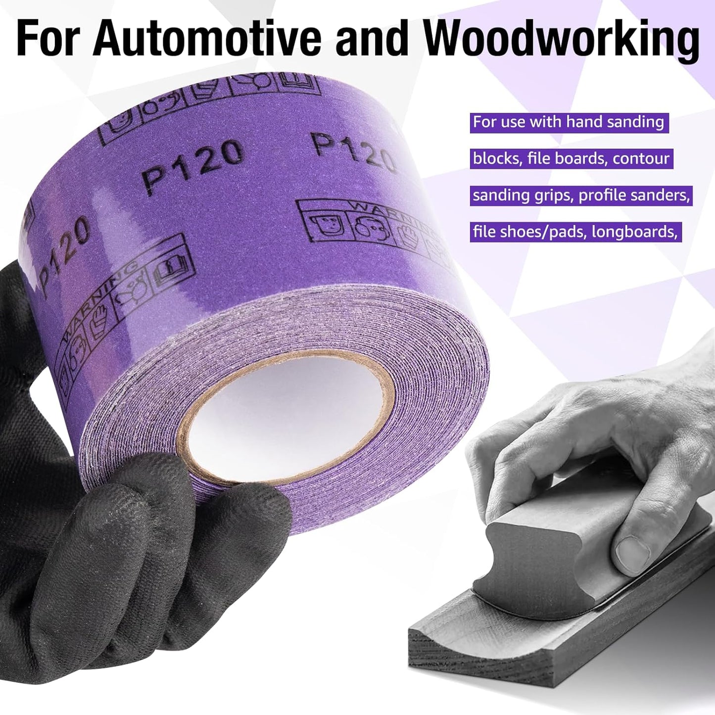 80 Grit PSA Purple Film Ceramic Sandpaper Roll, 2-3/4" Wide Continuous 10 Yard Longboard Sanding Roll Wet Dry Sanding Blocks Self Adhesive Sticky Back Sanding Sheets for Woodworking Automotive