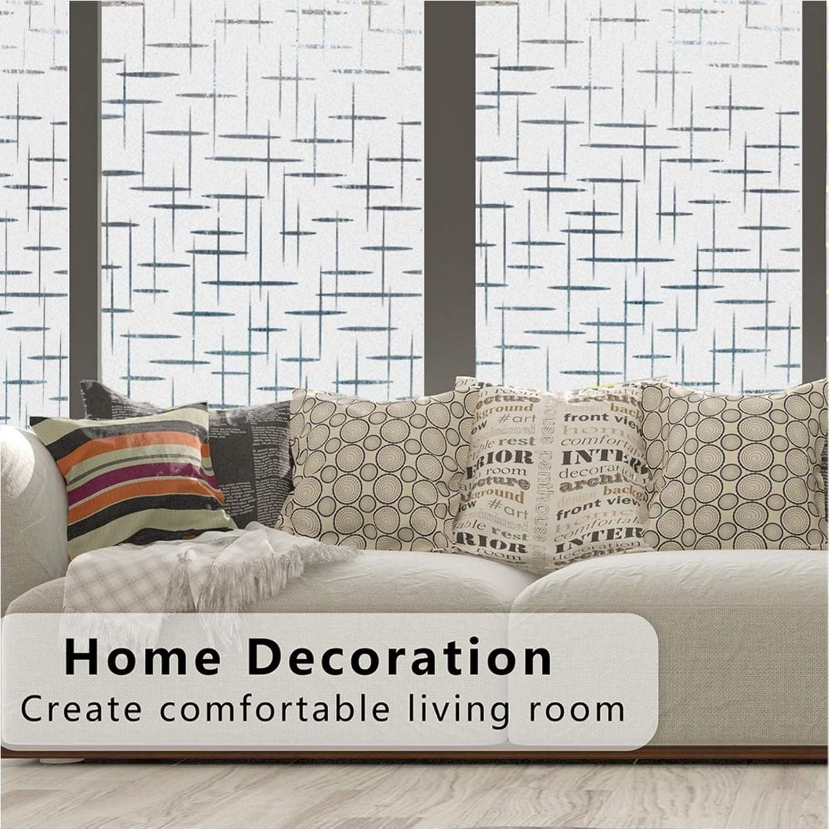 Finnez Frosted Window Film Non-Adhesive, Frosting Privacy Film for Glass Windows, Self Static-Cling Decorative Window Cling for Home Office UV Protection Cross Pattern 45.2 x 157.4 inches