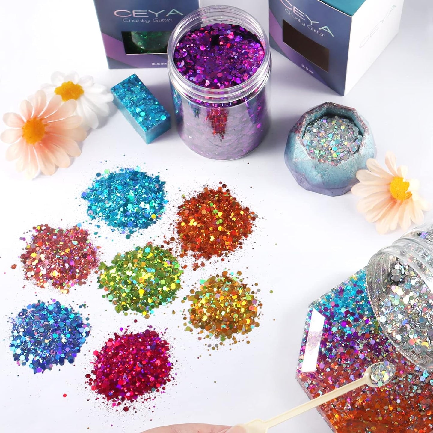 Ceya Holographic Chunky Glitter, 4.9oz/ 140g Rose Gold Craft Glitter Powder Mixed Chunky & Fine Flakes Iridescent Nail Sequins for Nail, Hair, Epoxy Resin, Tumblers, Slime, Painting, Festival Decor