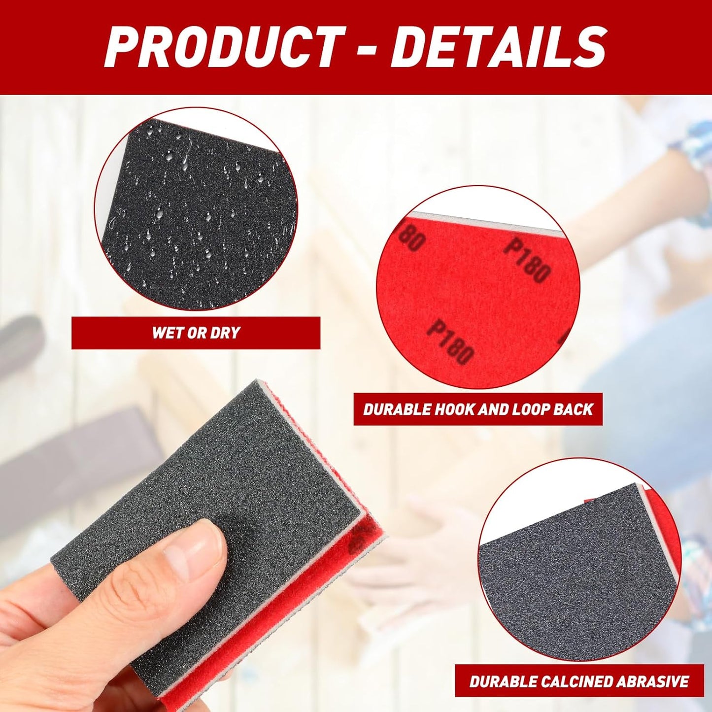 24 Pcs Sanding Sponge 800-1000 Grit, Washable & Reusable Sanding Blocks for Wood, Metal, Drywall, Glazing, Wet Dry Sandpaper for Smooth Finishing