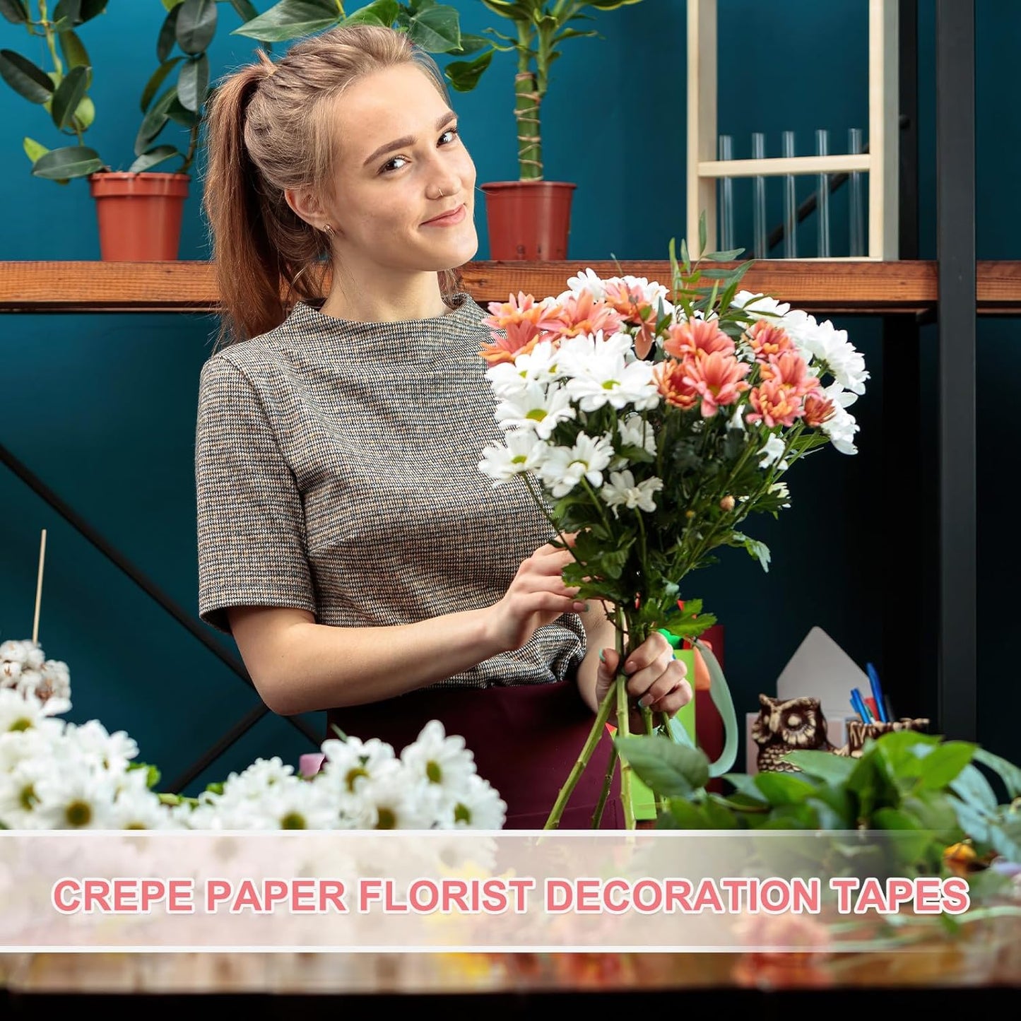 MECCANIXITY 3 Rolls Floral Tapes, 30 Yard x 1/16 in Florist Crepe Flowers Bouquets Tape Adhesive Waterproof for Flower Arranging Wrapping, Grass Green